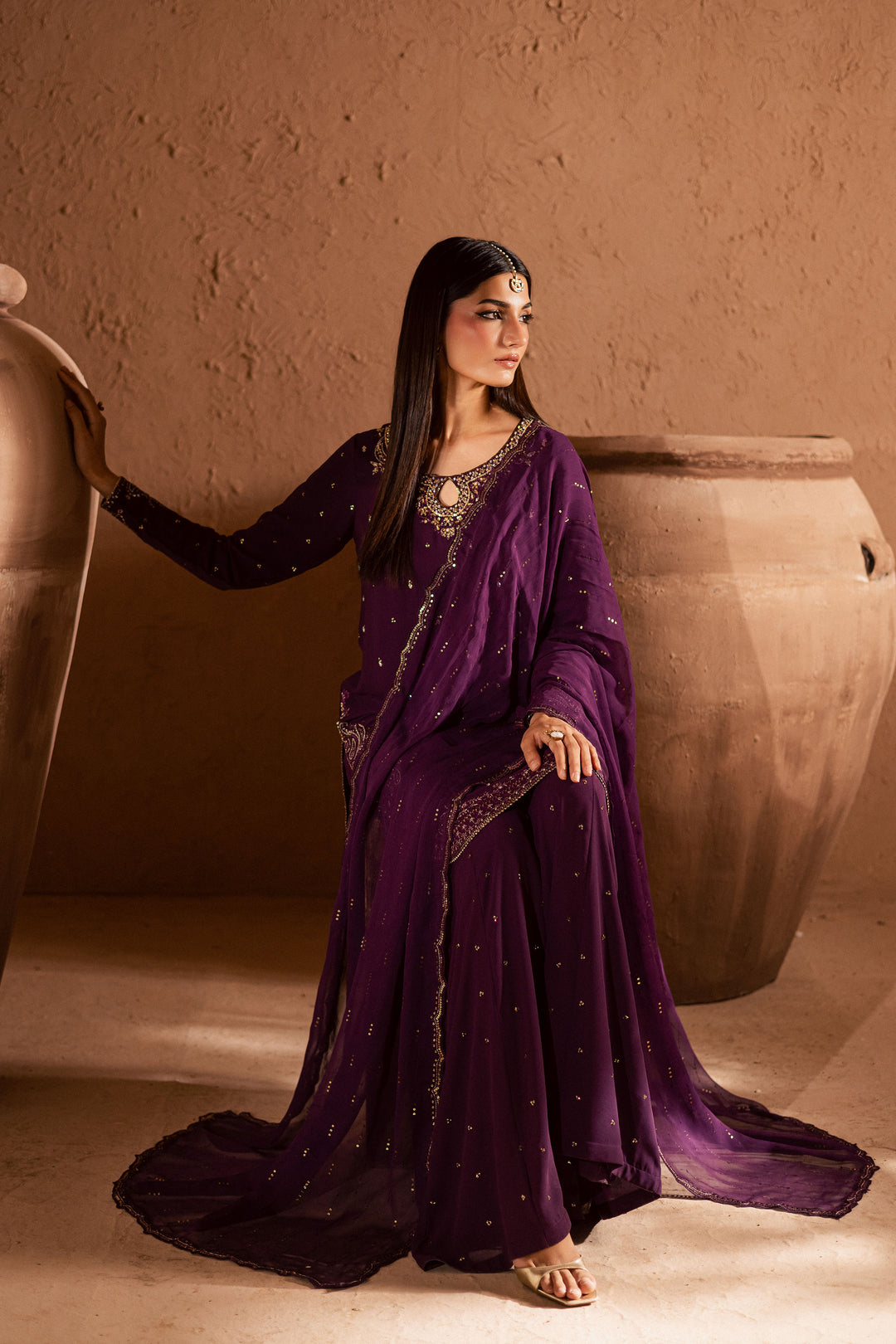  Voilet Whimsy 3Pc- Festive Luxe Pret BATIKSTUDIO2025  BATIK   S / Deep Purple / Georgette-M / Deep Purple / Georgette-L / Deep Purple / Georgette