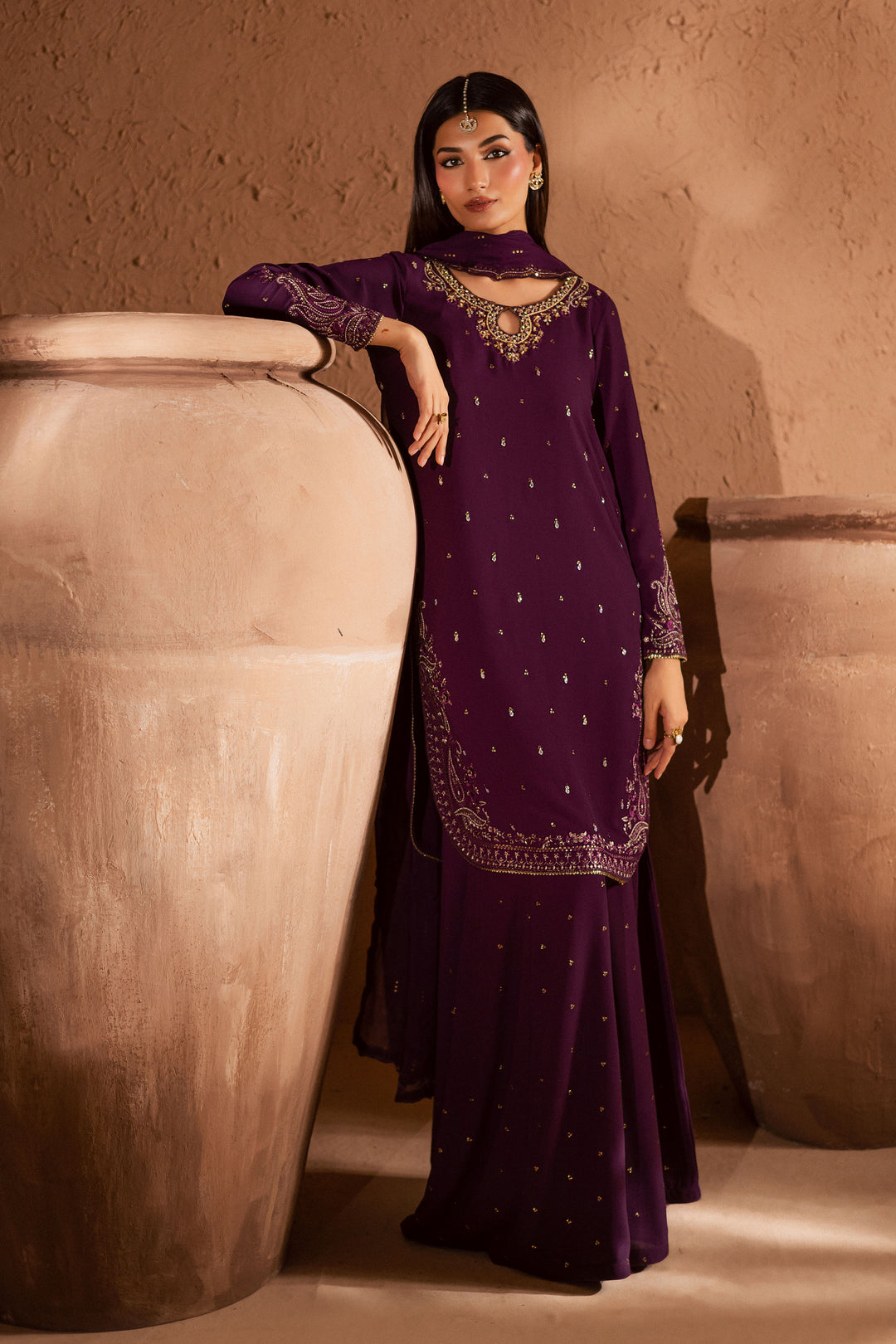  Voilet Whimsy 3Pc- Festive Luxe Pret BATIKSTUDIO2025  BATIK   S / Deep Purple / Georgette-M / Deep Purple / Georgette-L / Deep Purple / Georgette