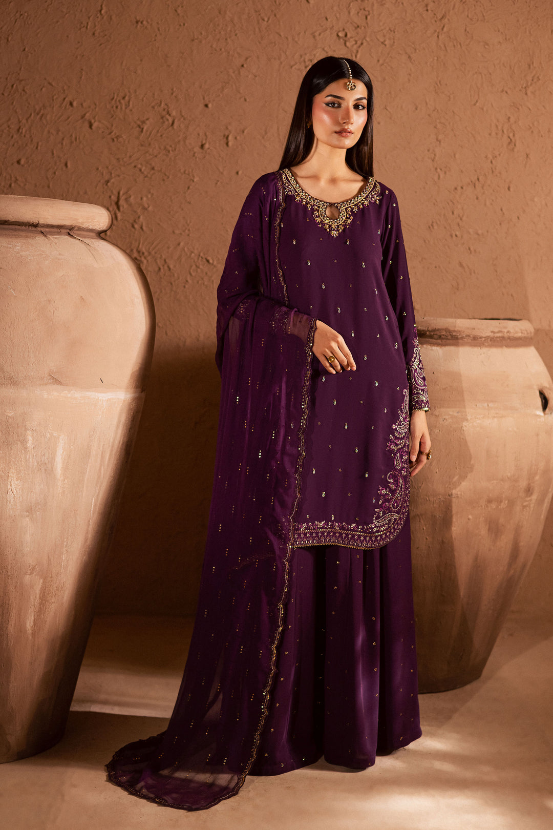  Voilet Whimsy 3Pc- Festive Luxe Pret BATIKSTUDIO2025  BATIK   S / Deep Purple / Georgette-M / Deep Purple / Georgette-L / Deep Purple / Georgette