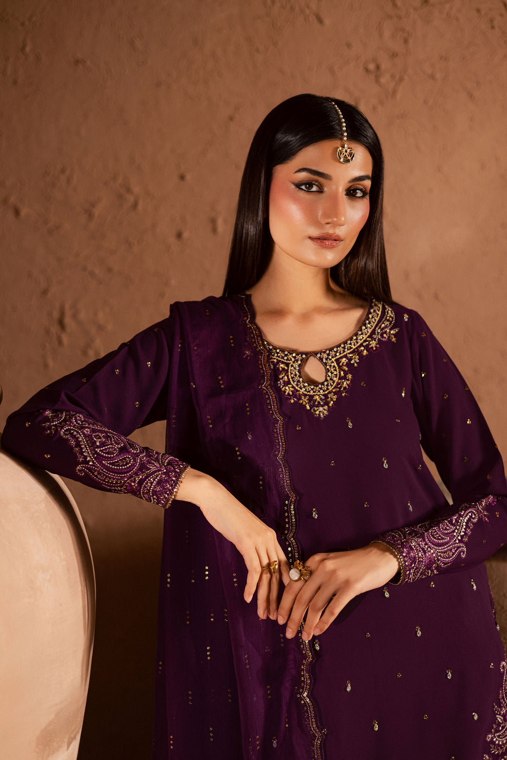  Voilet Whimsy 3Pc- Festive Luxe Pret BATIKSTUDIO2025  BATIK   S / Deep Purple / Georgette-M / Deep Purple / Georgette-L / Deep Purple / Georgette