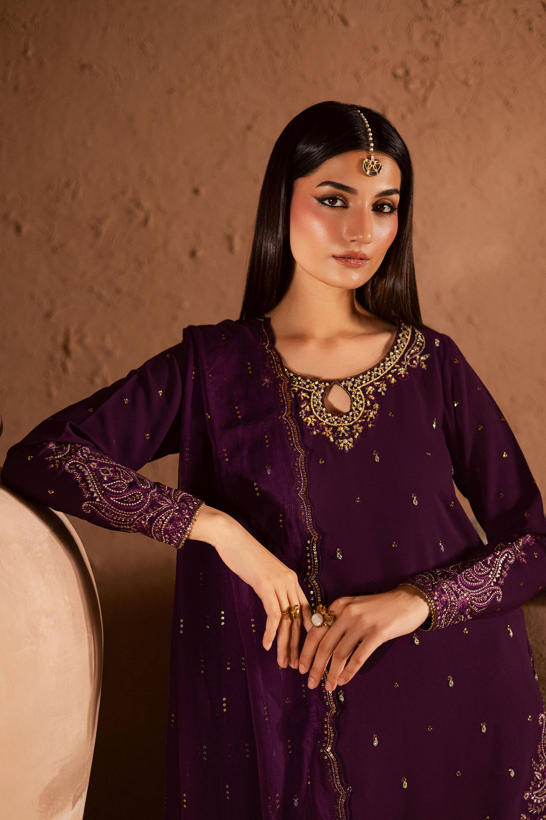  Voilet Whimsy 3Pc- Festive Luxe Pret BATIKSTUDIO2025  BATIK   S / Deep Purple / Georgette-M / Deep Purple / Georgette-L / Deep Purple / Georgette