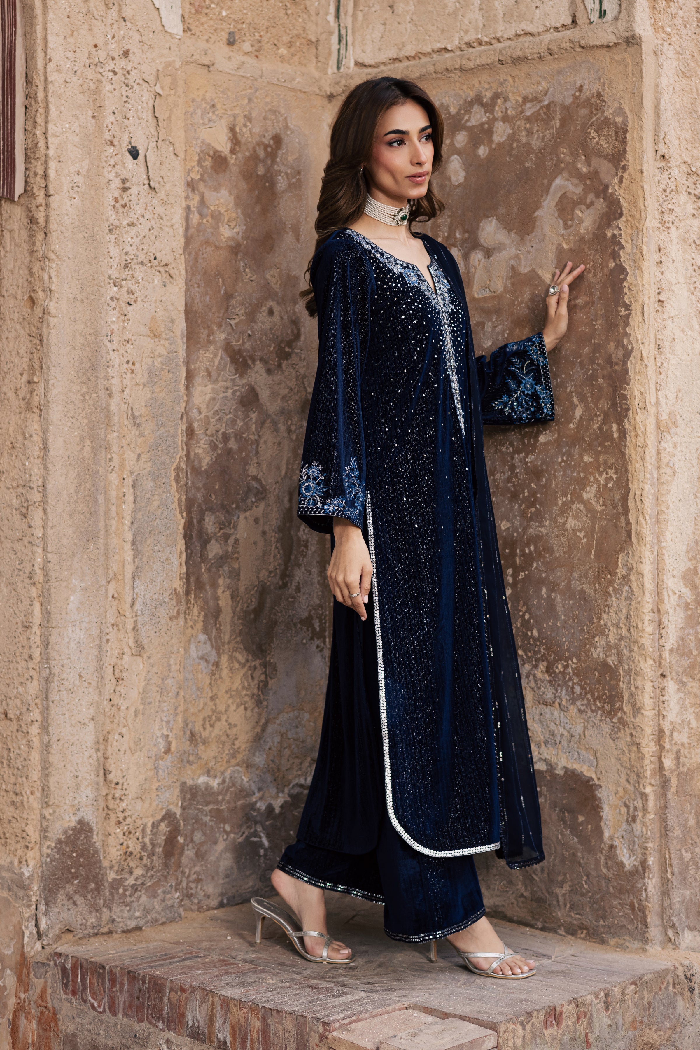 blue velvet embroidered dress Whisper 3Pc Provider:Ashley Blue and White Designers Color:Innocence Pink Design Details symphony of