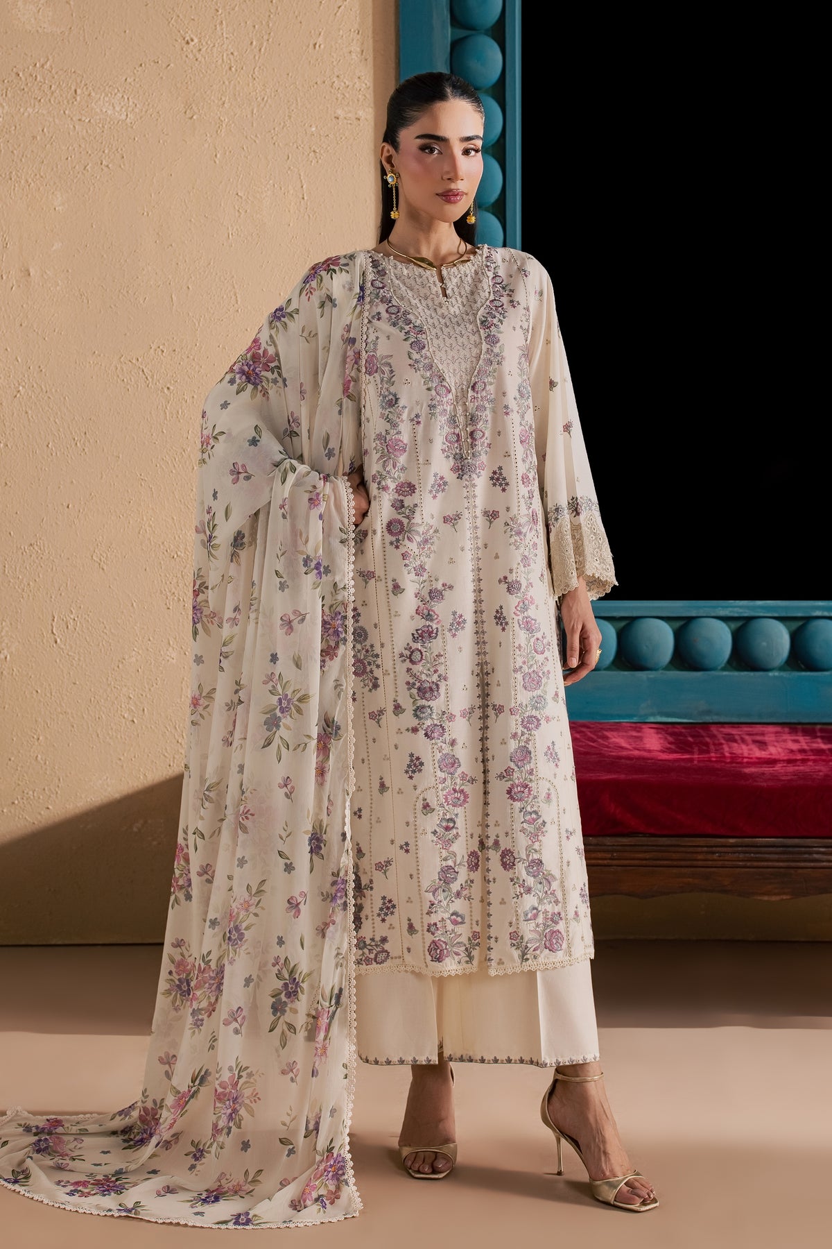  White Rainbow 3Pc - Luxury Embroidered Lawn BATIKSS26  BATIK   XS / White Swan / Pima Lawn-S / White Swan / Pima Lawn-M / White Swan / Pima Lawn-L / White Swan / Pima Lawn-XL / White Swan / Pima Lawn