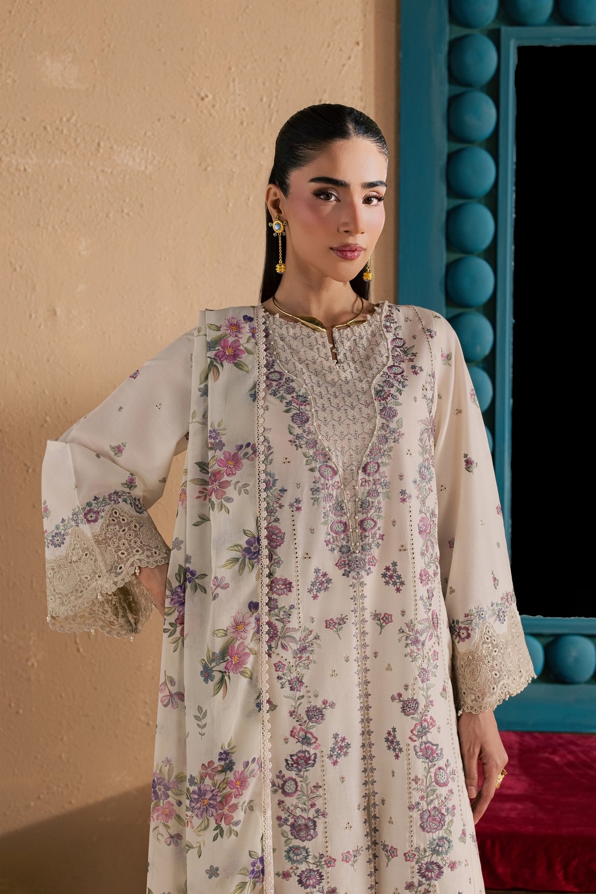  White Rainbow 3Pc - Luxury Embroidered Lawn BATIKSS26  BATIK   XS / White Swan / Pima Lawn-S / White Swan / Pima Lawn-M / White Swan / Pima Lawn-L / White Swan / Pima Lawn-XL / White Swan / Pima Lawn