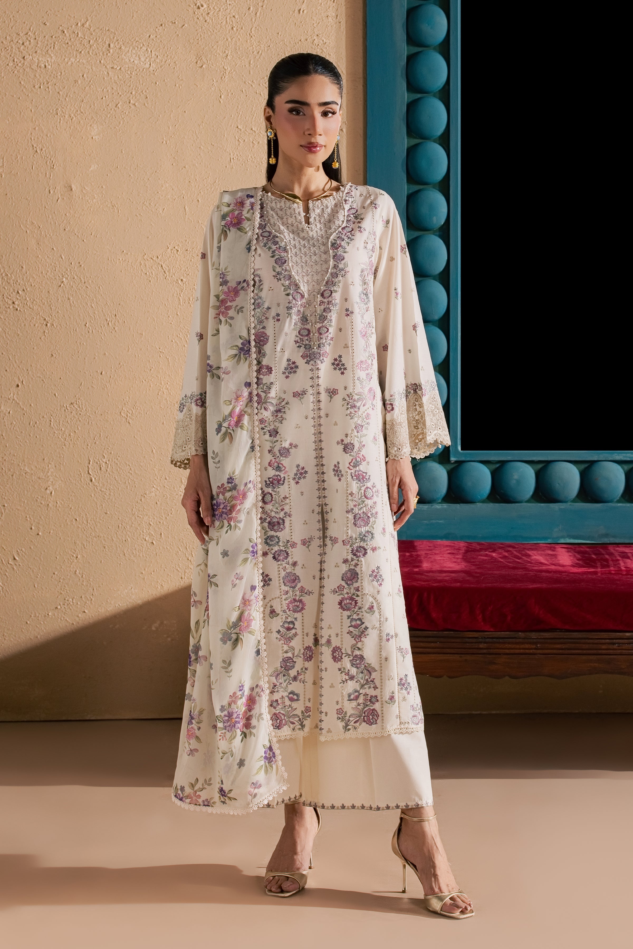  White Rainbow 3Pc - Luxury Embroidered Lawn BATIKSS26  BATIK   XS / White Swan / Pima Lawn-S / White Swan / Pima Lawn-M / White Swan / Pima Lawn-L / White Swan / Pima Lawn-XL / White Swan / Pima Lawn