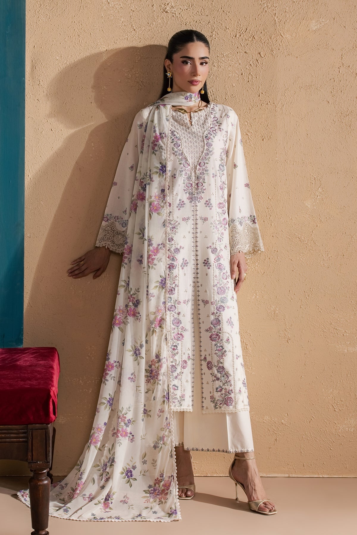  White Rainbow 3Pc - Luxury Embroidered Lawn BATIKSS26  BATIK   XS / White Swan / Pima Lawn-S / White Swan / Pima Lawn-M / White Swan / Pima Lawn-L / White Swan / Pima Lawn-XL / White Swan / Pima Lawn