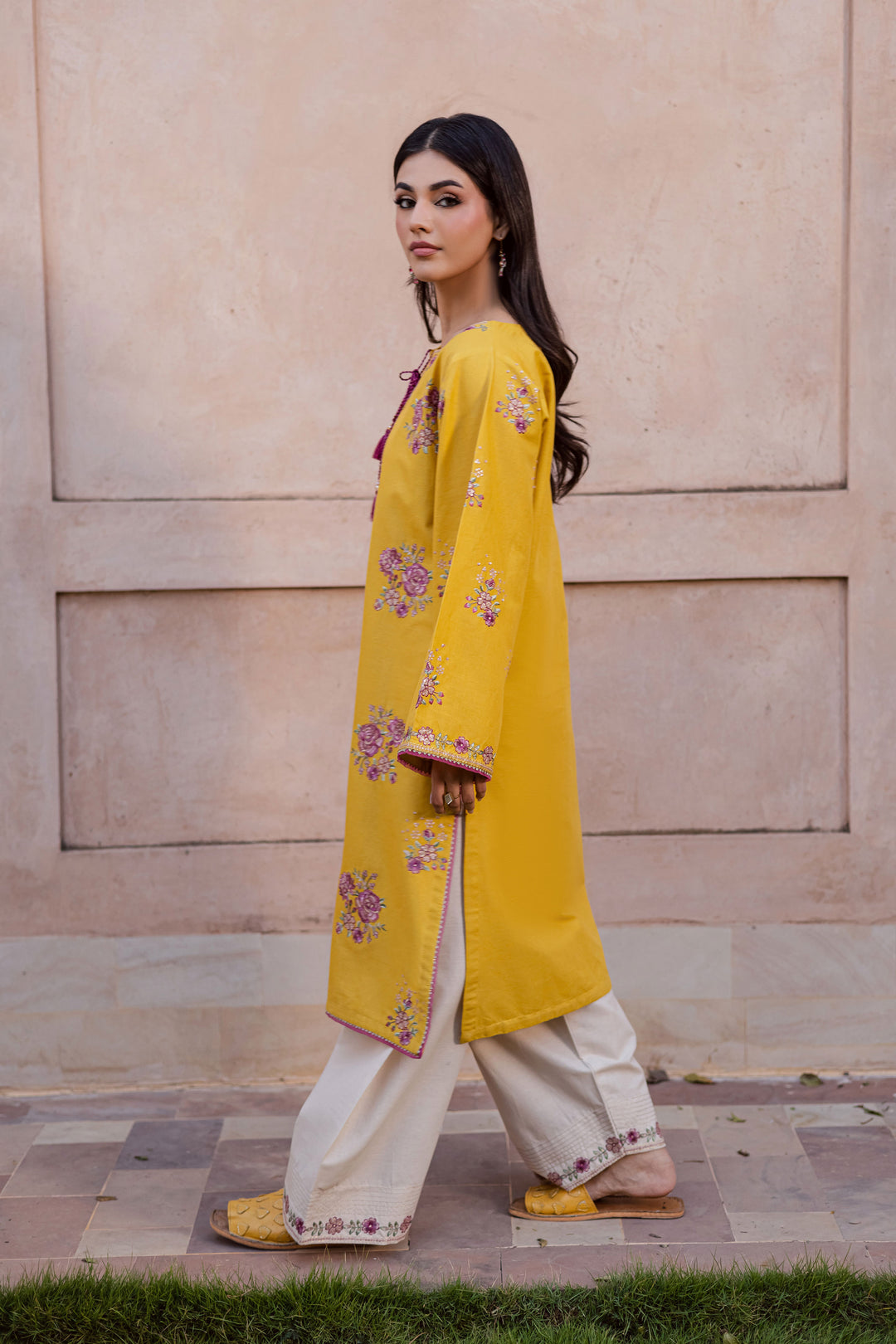 Yellow Anya 2Pc - Embroidered Khaddar Dress