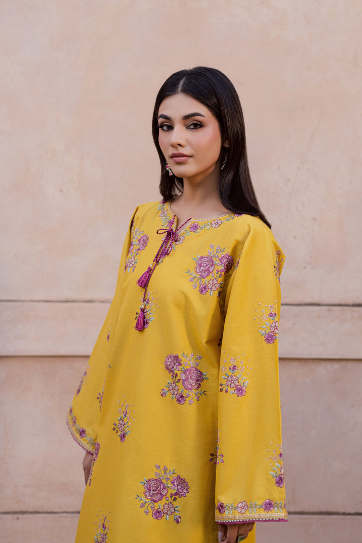 Yellow Anya 2Pc - Embroidered Khaddar Dress