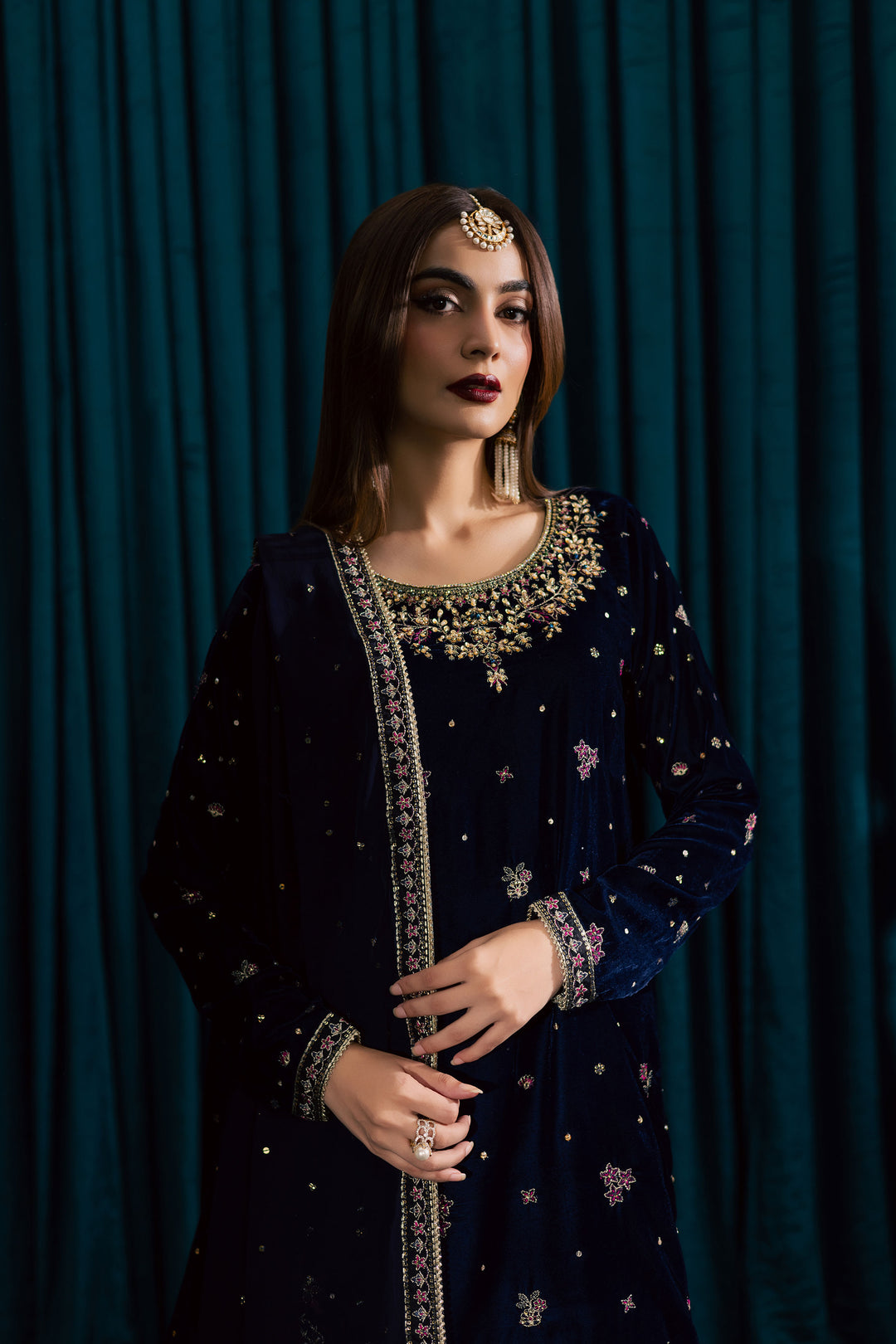  Yashal 3Pc - Velvet Formal Dress BATIKstudio  BATIK   S / Deep Blue / Velvet-M / Deep Blue / Velvet-L / Deep Blue / Velvet