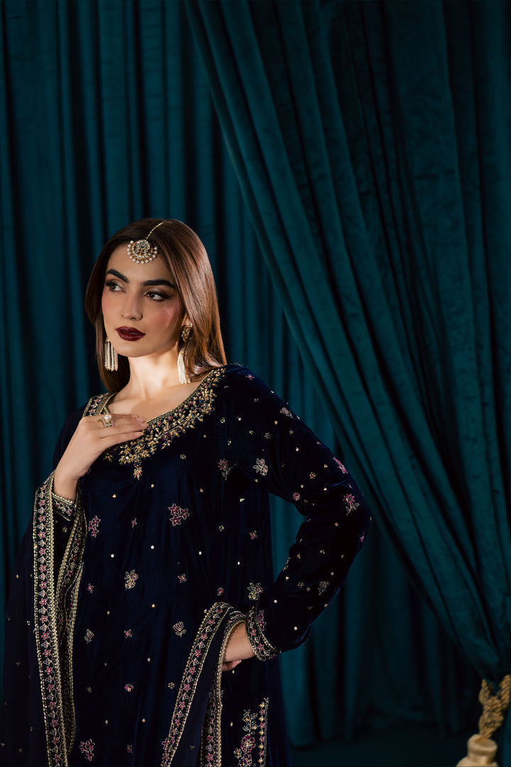  Yashal 3Pc - Velvet Formal Dress BATIKstudio  BATIK   S / Deep Blue / Velvet-M / Deep Blue / Velvet-L / Deep Blue / Velvet