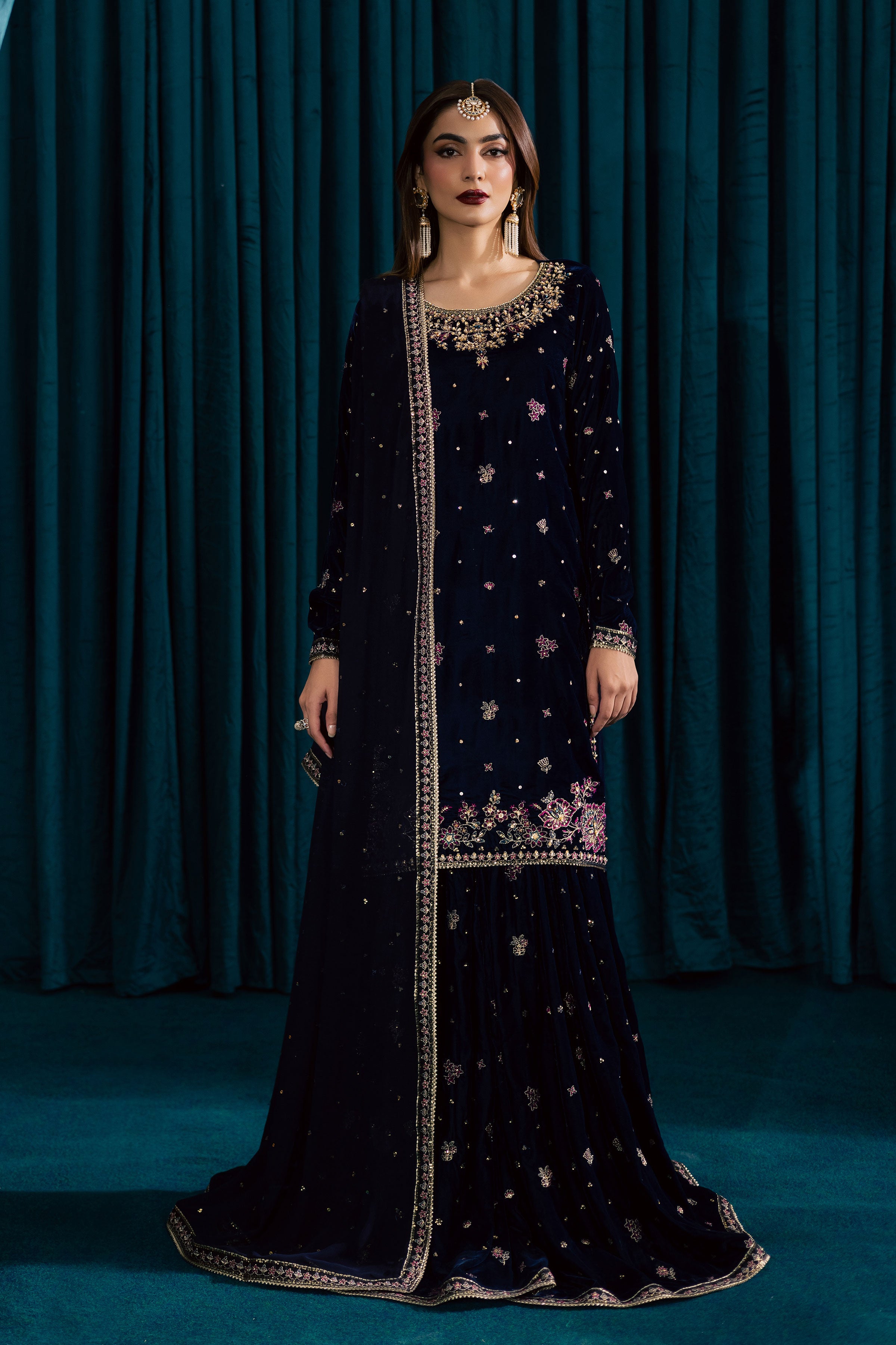  Yashal 3Pc - Velvet Formal Dress BATIKstudio  BATIK   S / Deep Blue / Velvet-M / Deep Blue / Velvet-L / Deep Blue / Velvet