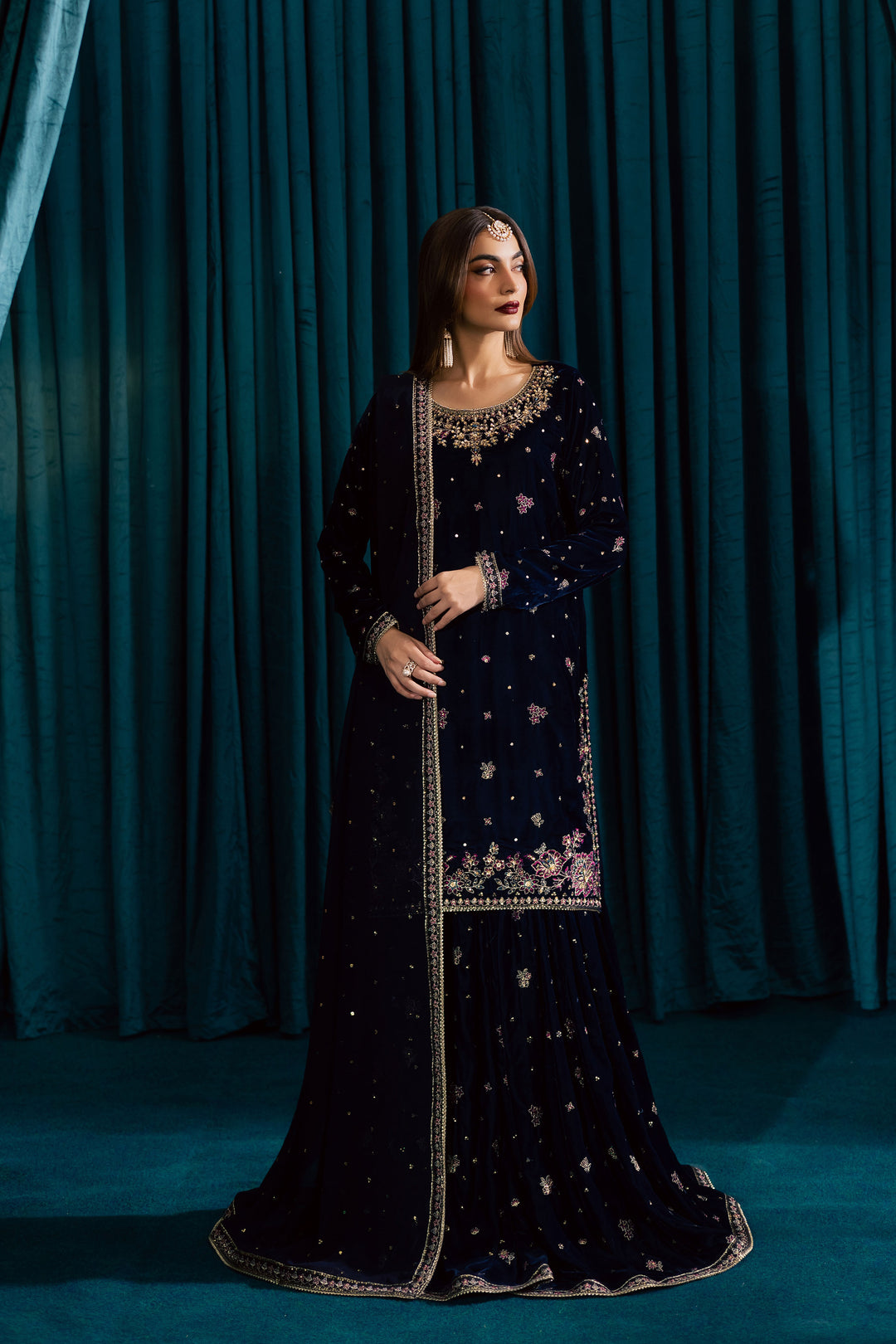  Yashal 3Pc - Velvet Formal Dress BATIKstudio  BATIK   S / Deep Blue / Velvet-M / Deep Blue / Velvet-L / Deep Blue / Velvet