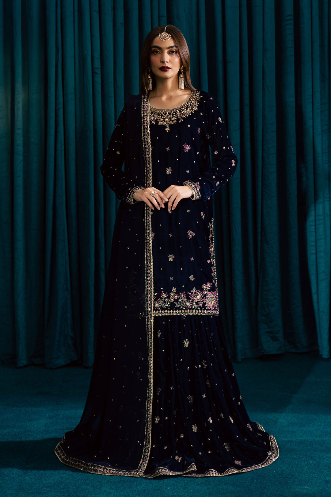  Yashal 3Pc - Velvet Formal Dress BATIKstudio  BATIK   S / Deep Blue / Velvet-M / Deep Blue / Velvet-L / Deep Blue / Velvet