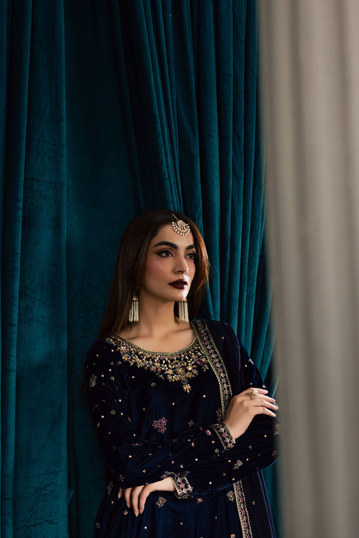  Yashal 3Pc - Velvet Formal Dress BATIKstudio  BATIK   S / Deep Blue / Velvet-M / Deep Blue / Velvet-L / Deep Blue / Velvet