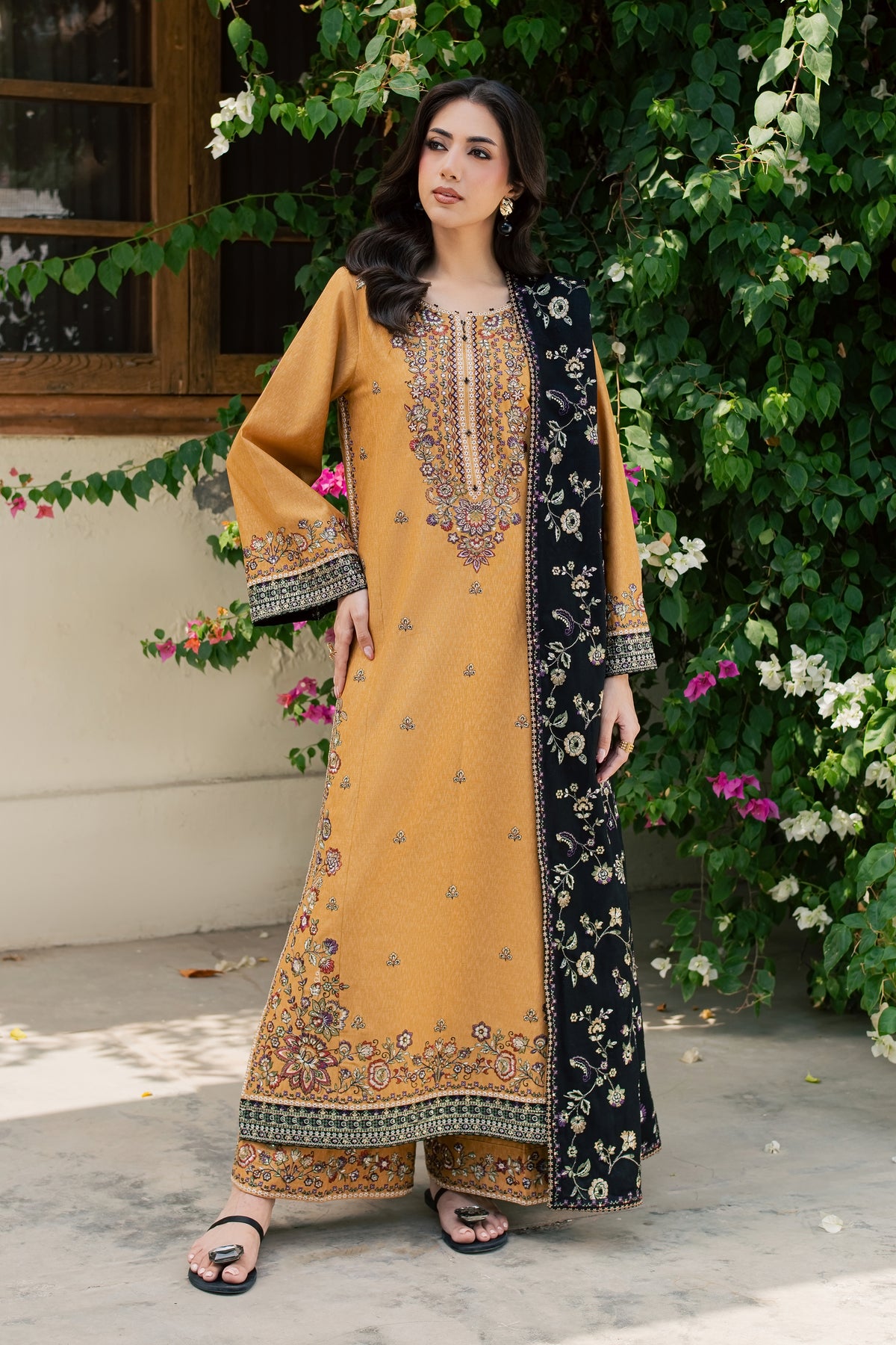 Zaar 3Pc - Embroidered Karandi Pret PRETKARANDI2026  BATIK   XS / Mustard / Karandi