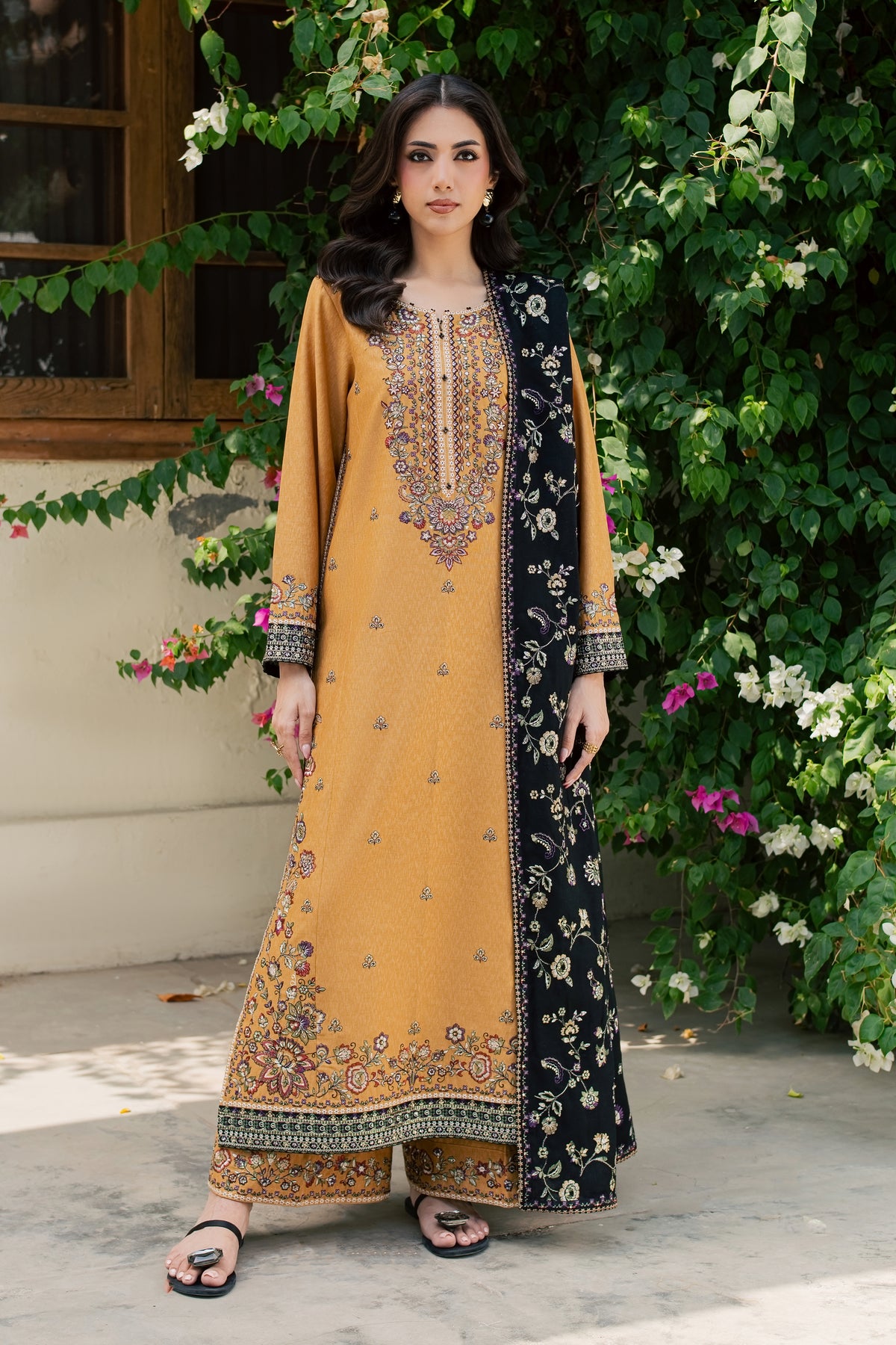 Zaar 3Pc - Embroidered Karandi Pret PRETKARANDI2026  BATIK   XS / Mustard / Karandi