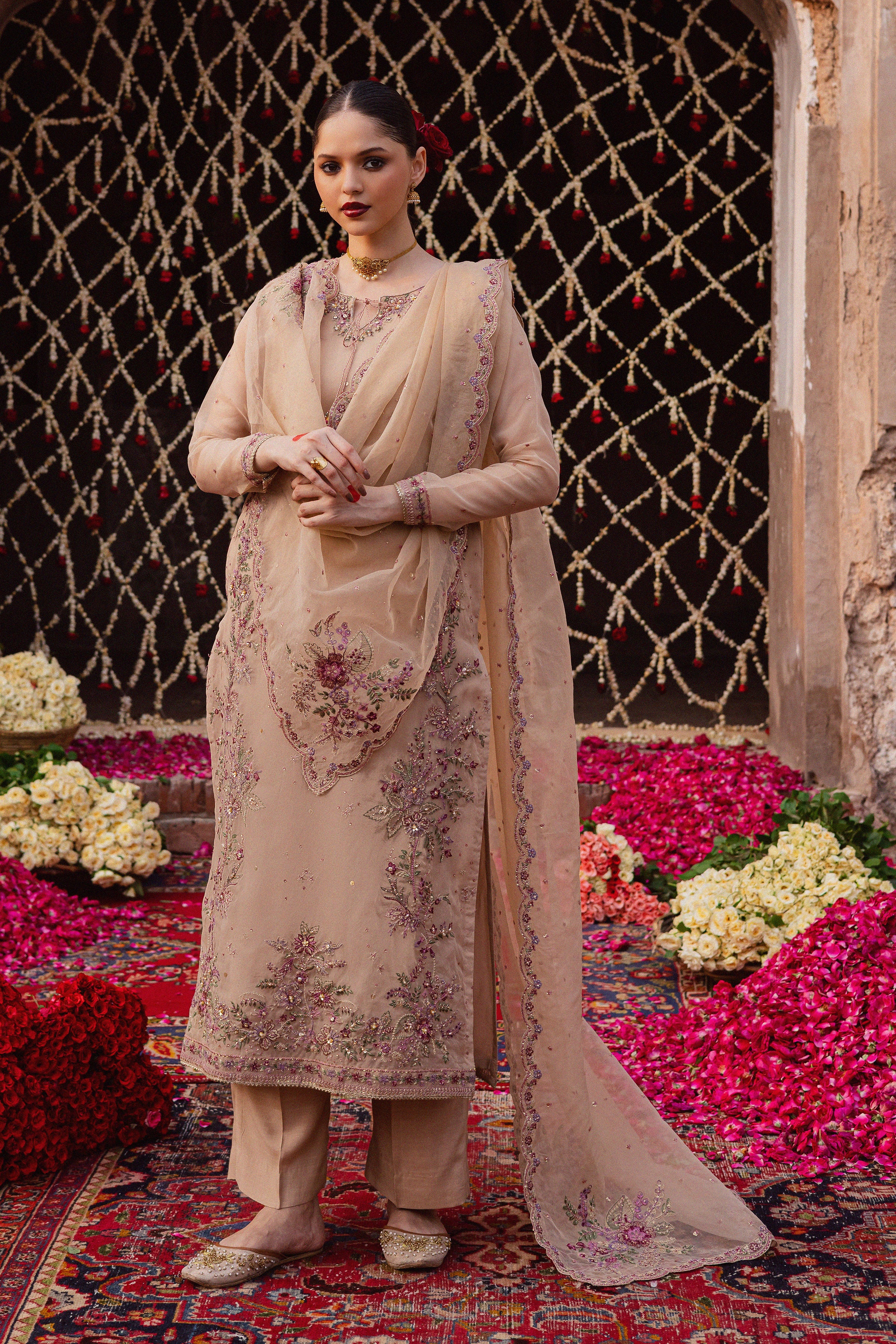  Zahrah 3Pc - Festive Luxe Pret BATIKSTUDIO2025  BATIK   S / Beige / Organza & Raw Silk-M / Beige / Organza & Raw Silk-L / Beige / Organza & Raw Silk