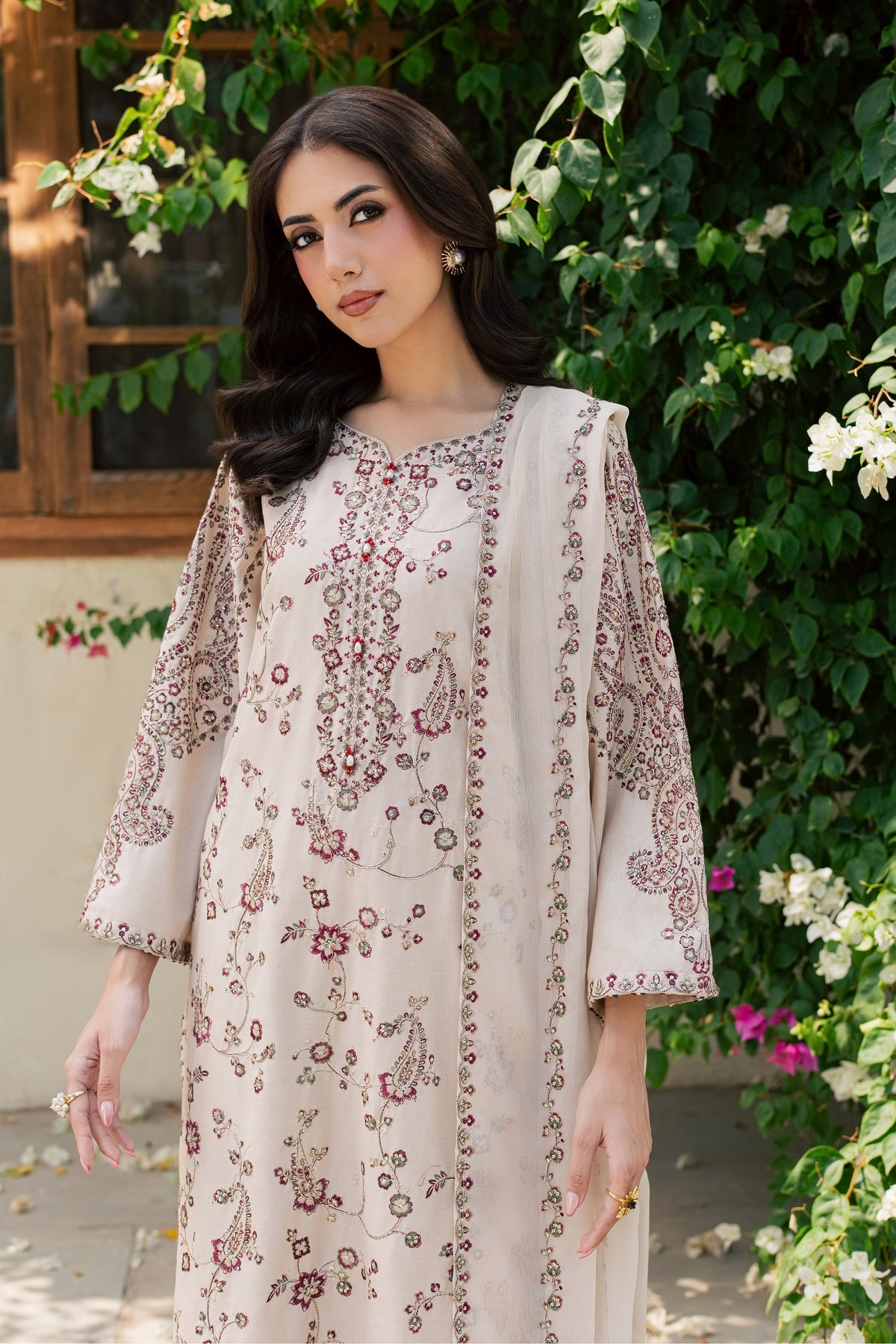 Zamaraa 3Pc - Embroidered Karandi Pret PRETKARANDI2026  BATIK   XS / Ivory / Karandi