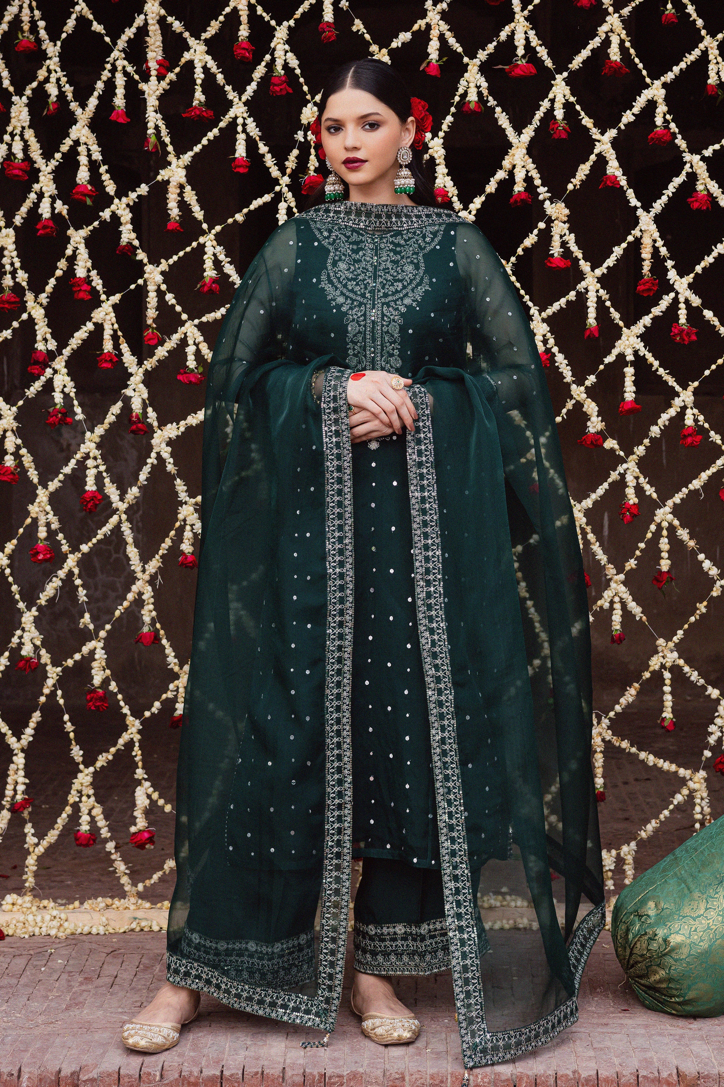  Zamurud 3Pc - Festive Luxe Pret BATIKLuxePRET  BATIK   XS / Emerald Green / Organza & Raw Silk-S / Emerald Green / Organza & Raw Silk-M / Emerald Green / Organza & Raw Silk-L / Emerald Green / Organza & Raw Silk-XL / Emerald Green / Organza & Raw Silk