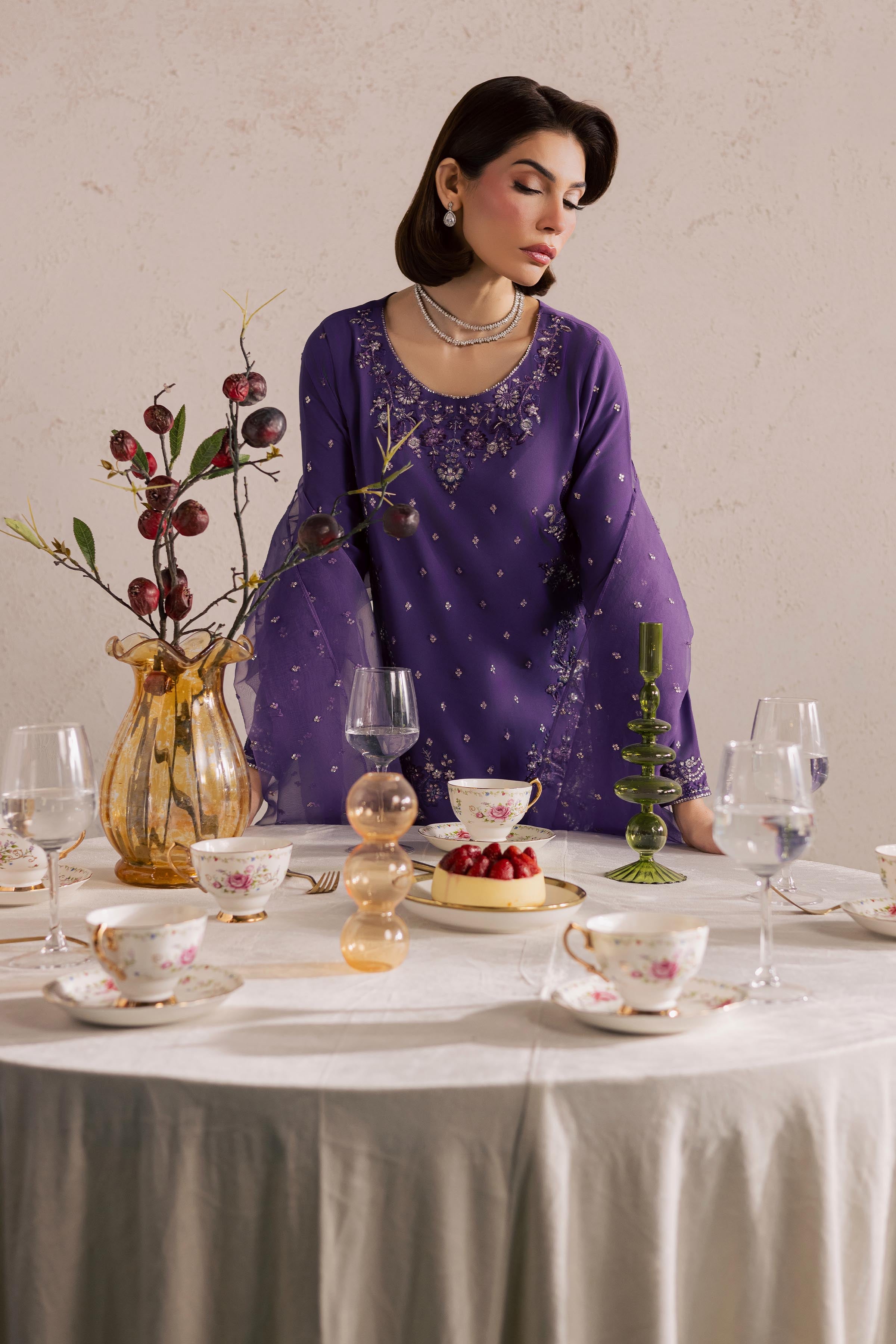  Zareen 3Pc - Festive Luxury Formal BATIKSS26  BATIK   S / Lilac Purple / Georgette-M / Lilac Purple / Georgette-L / Lilac Purple / Georgette
