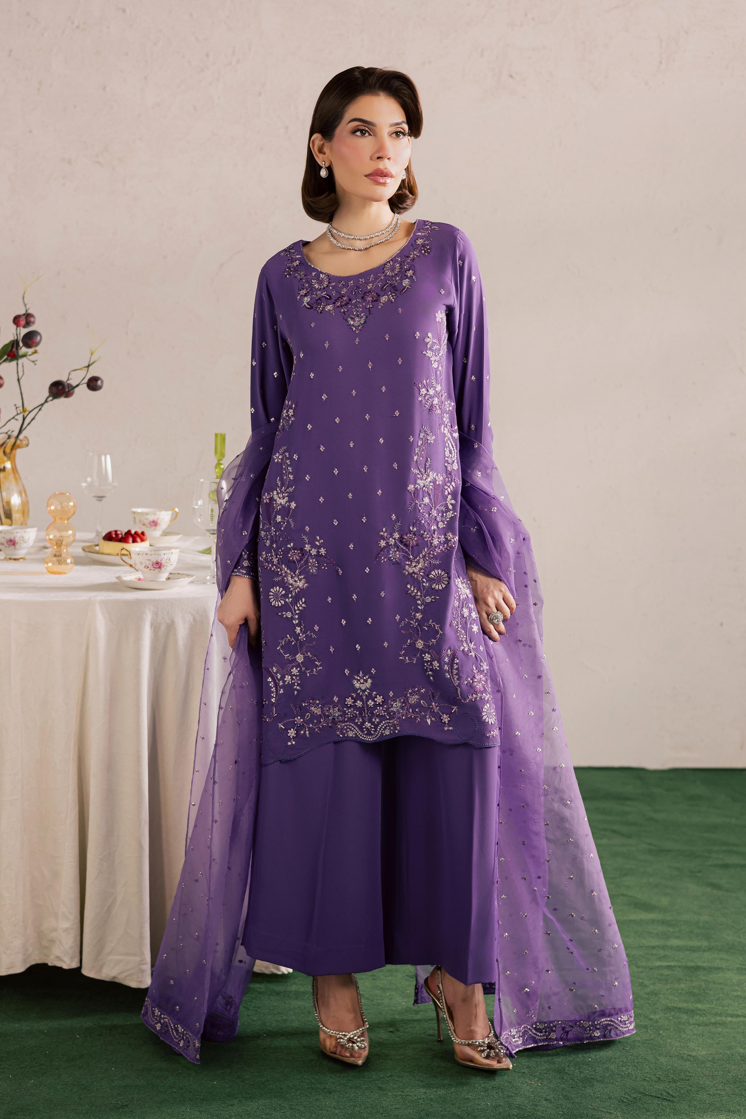  Zareen 3Pc - Festive Luxury Formal BATIKSS26  BATIK   S / Lilac Purple / Georgette-M / Lilac Purple / Georgette-L / Lilac Purple / Georgette