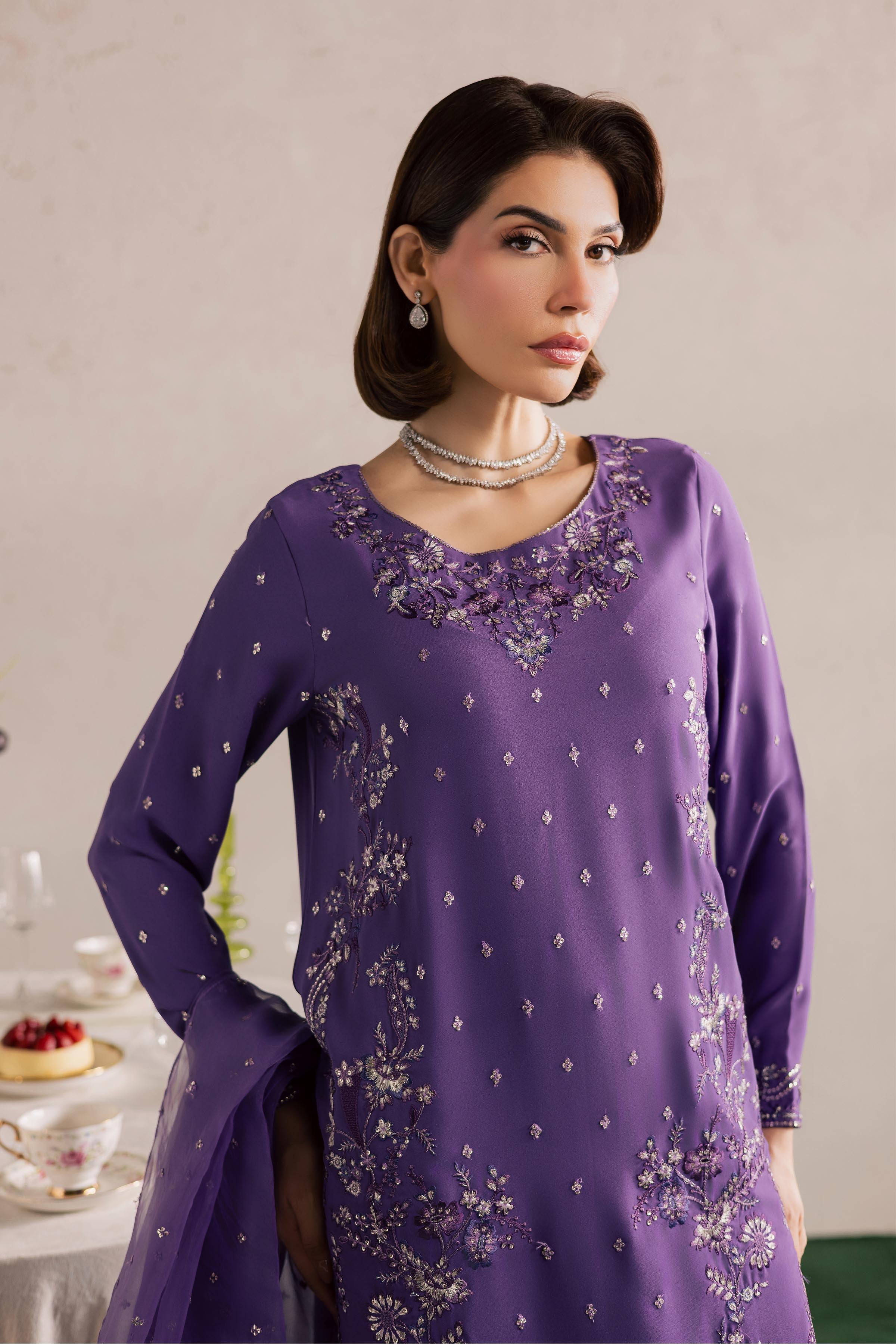  Zareen 3Pc - Festive Luxury Formal BATIKSS26  BATIK   S / Lilac Purple / Georgette-M / Lilac Purple / Georgette-L / Lilac Purple / Georgette