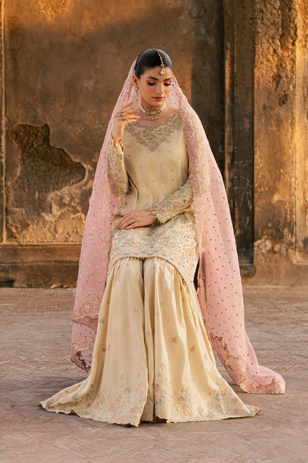 Zariyab 3Pc - Wedding Formal Dress STUDIOLUXEOCT26  BATIK   S / Pearl White / Messori Jacquard