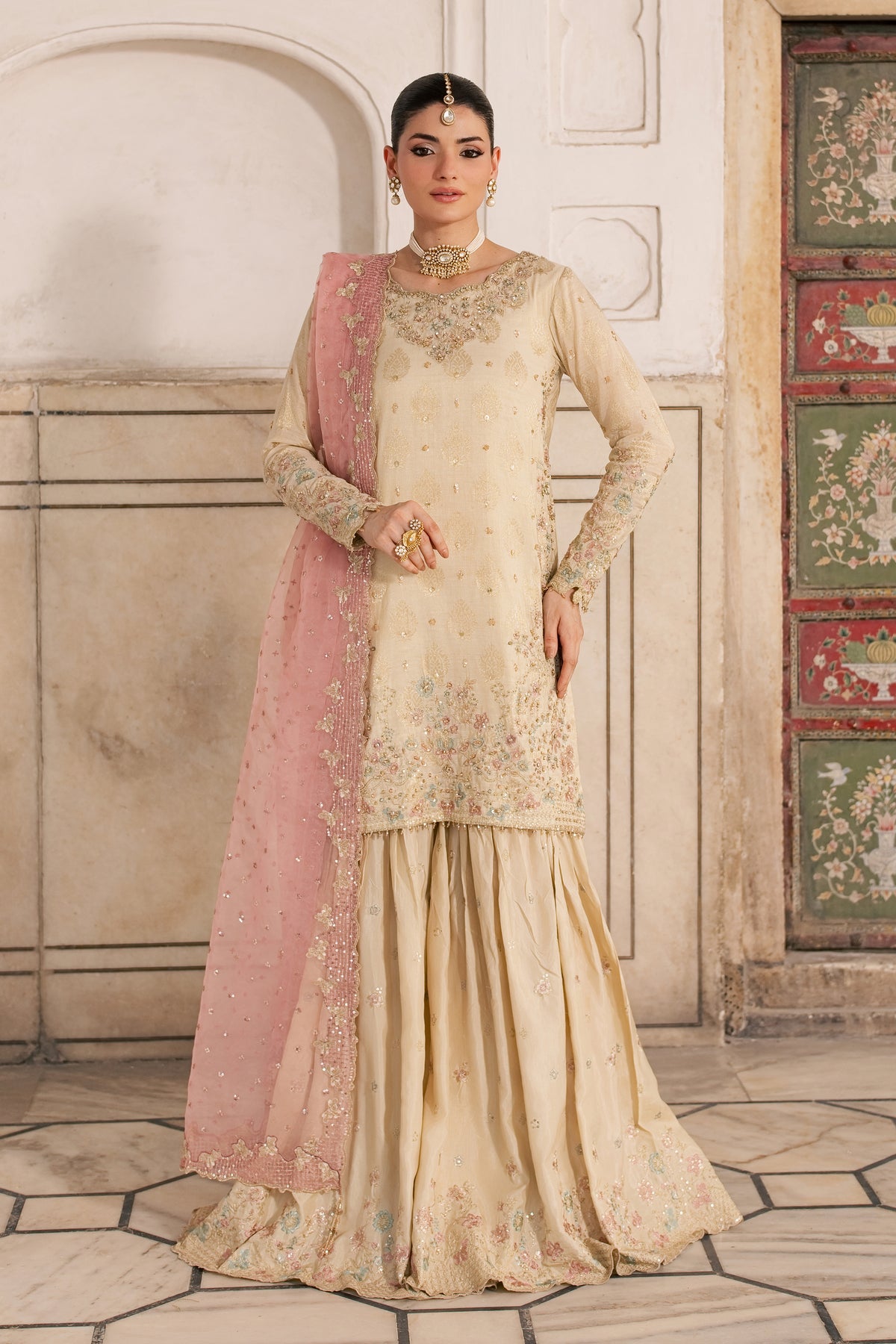 Zariyab 3Pc - Wedding Formal Dress STUDIOLUXEOCT26  BATIK   S / Pearl White / Messori Jacquard