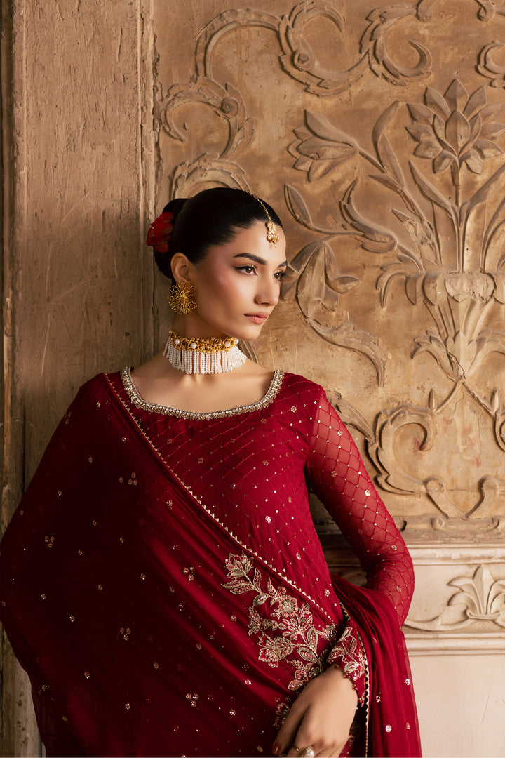  Zarmisha 3Pc - Festive Luxe Pret BATIKLuxePRET  BATIK   XS / Deep Red / Chiffon-S / Deep Red / Chiffon-M / Deep Red / Chiffon-L / Deep Red / Chiffon-XL / Deep Red / Chiffon