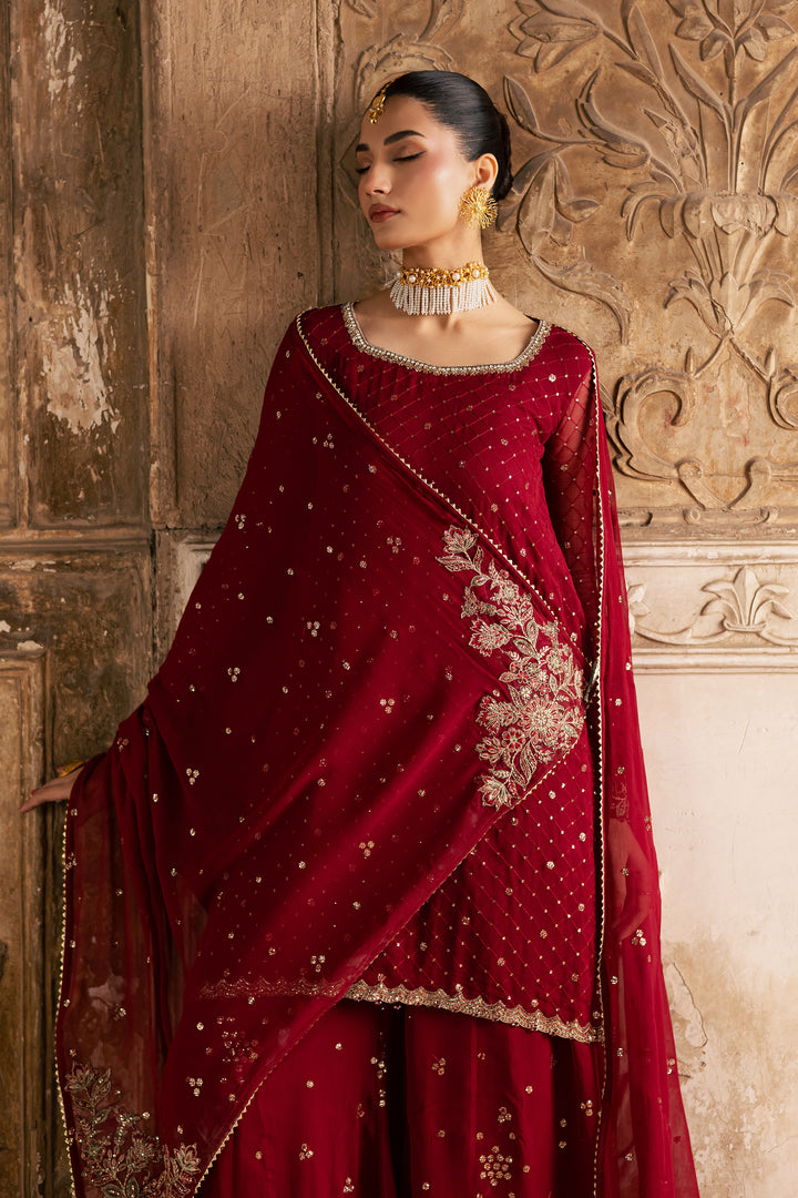  Zarmisha 3Pc - Festive Luxe Pret BATIKLuxePRET  BATIK   XS / Deep Red / Chiffon-S / Deep Red / Chiffon-M / Deep Red / Chiffon-L / Deep Red / Chiffon-XL / Deep Red / Chiffon