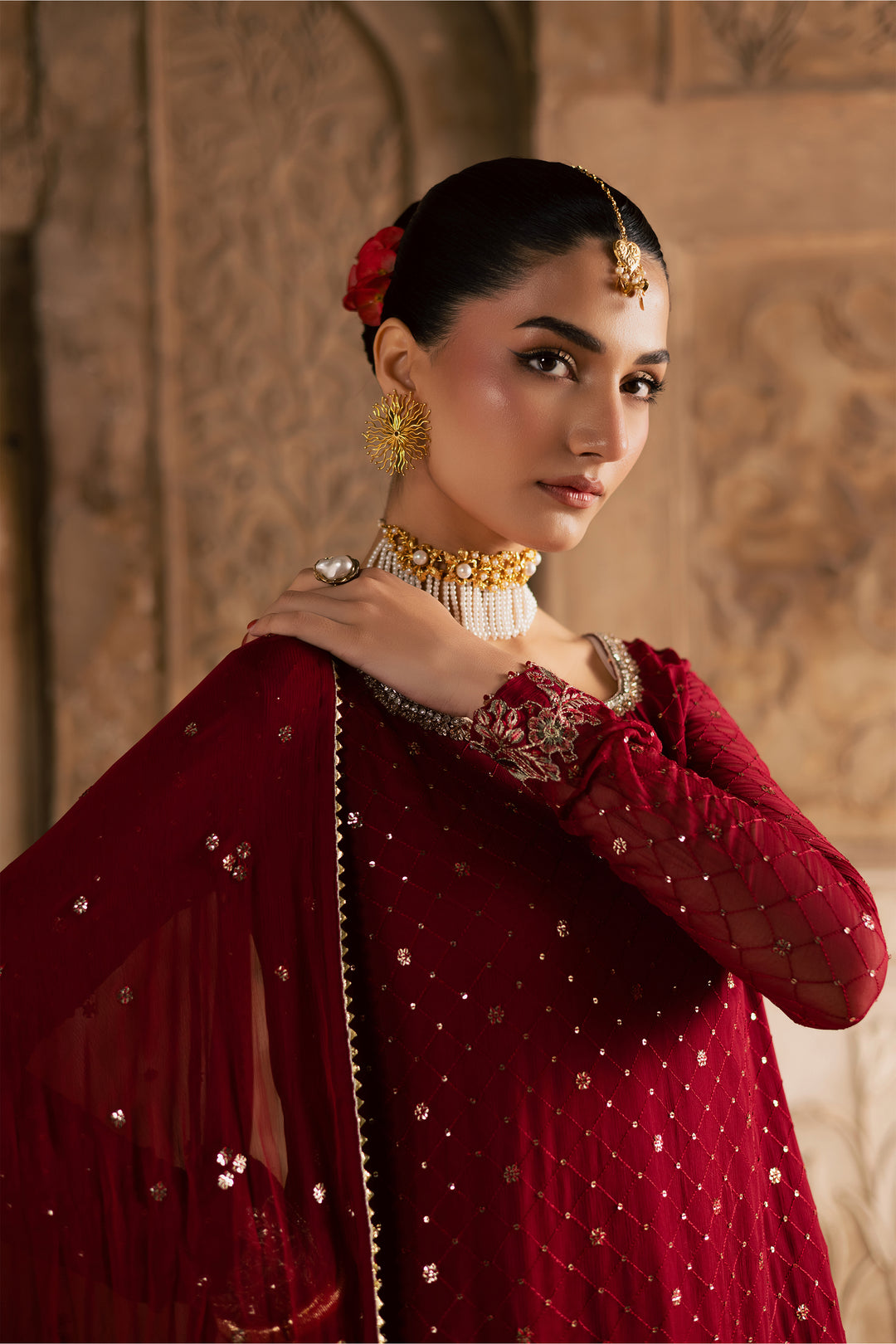  Zarmisha 3Pc - Festive Luxe Pret BATIKLuxePRET  BATIK   XS / Deep Red / Chiffon-S / Deep Red / Chiffon-M / Deep Red / Chiffon-L / Deep Red / Chiffon-XL / Deep Red / Chiffon