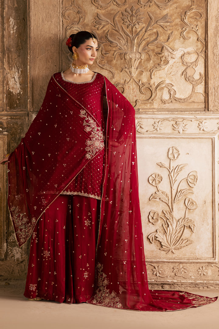  Zarmisha 3Pc - Festive Luxe Pret BATIKLuxePRET  BATIK   XS / Deep Red / Chiffon-S / Deep Red / Chiffon-M / Deep Red / Chiffon-L / Deep Red / Chiffon-XL / Deep Red / Chiffon