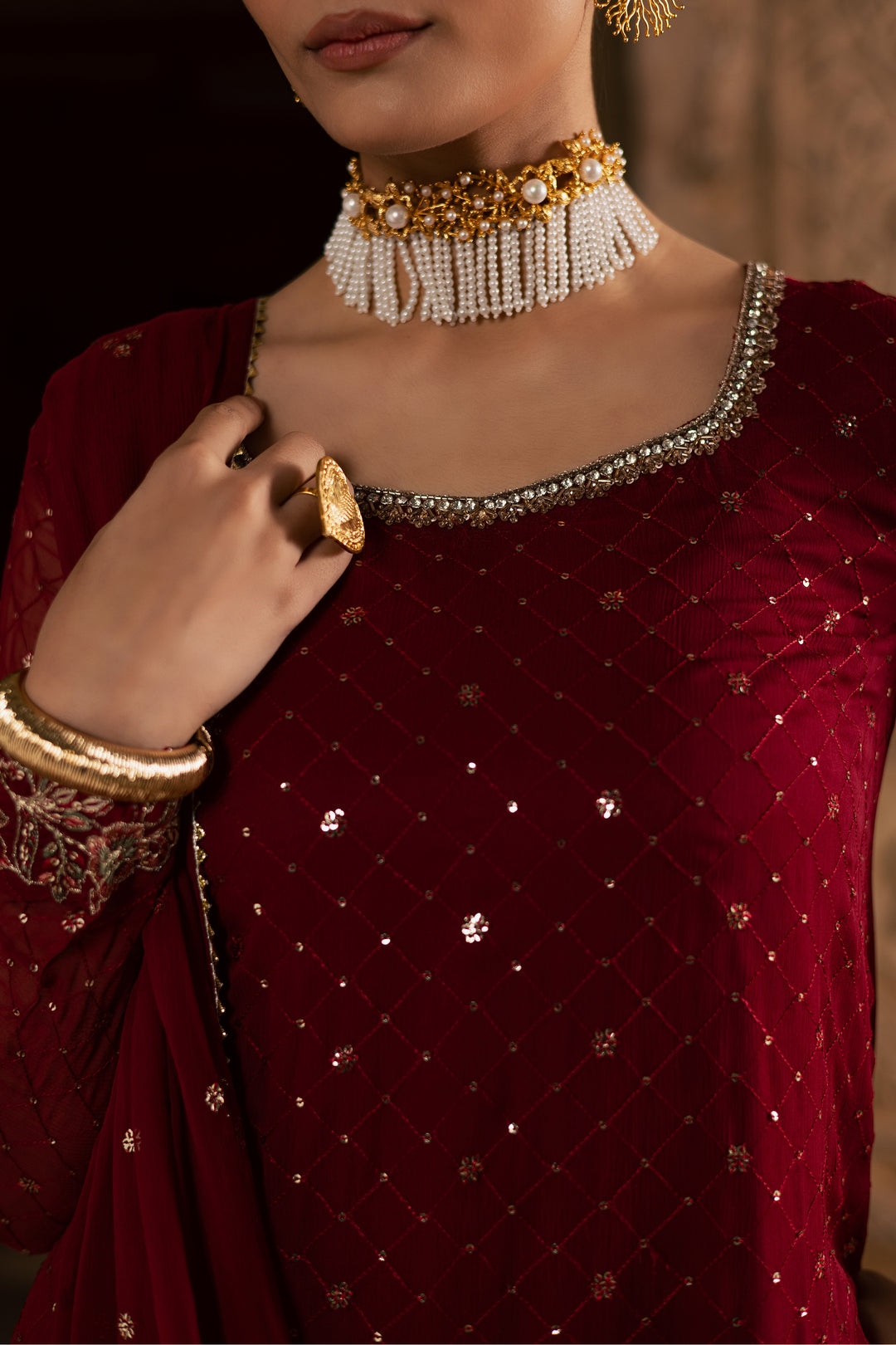  Zarmisha 3Pc - Festive Luxe Pret BATIKLuxePRET  BATIK   XS / Deep Red / Chiffon-S / Deep Red / Chiffon-M / Deep Red / Chiffon-L / Deep Red / Chiffon-XL / Deep Red / Chiffon