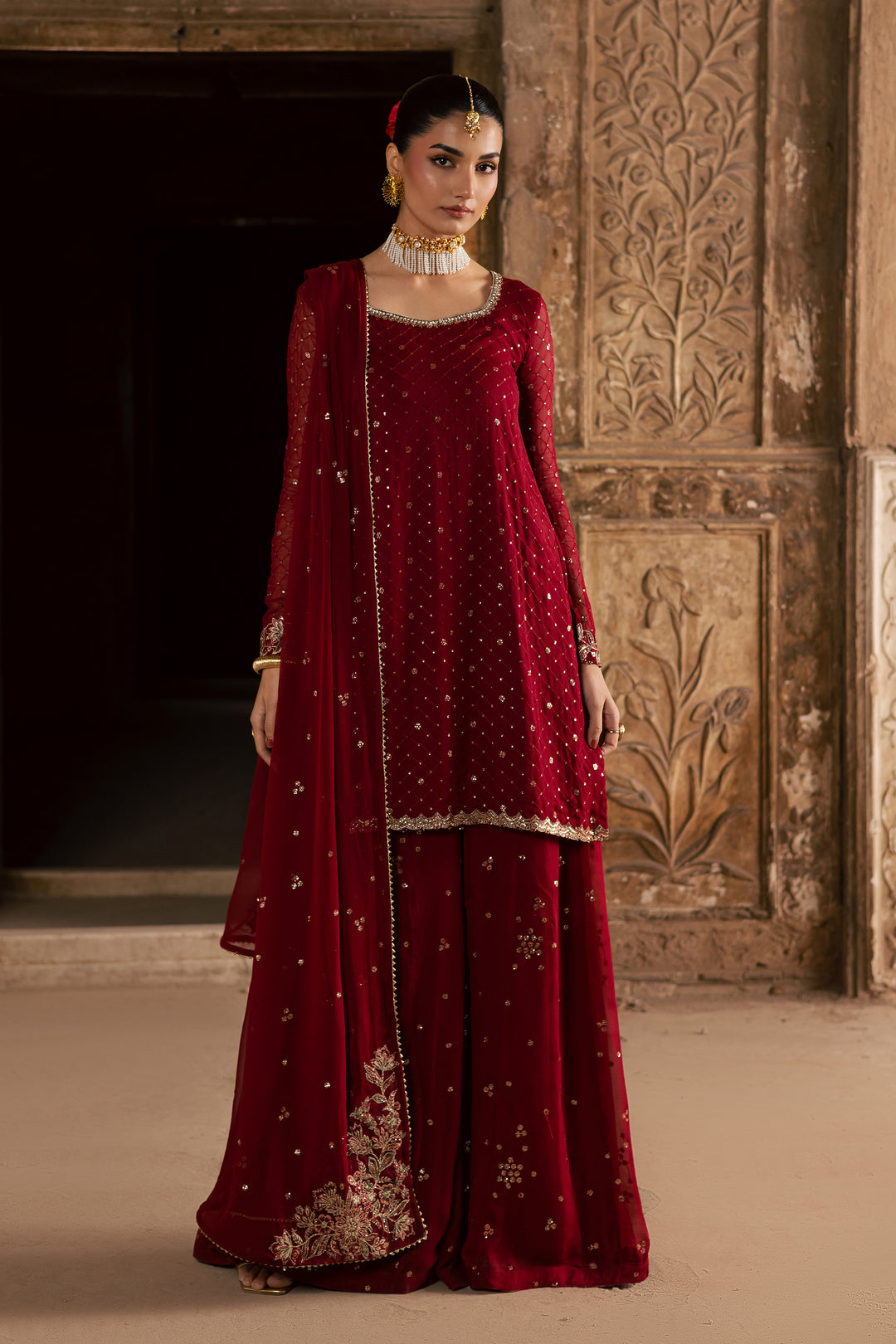  Zarmisha 3Pc - Festive Luxe Pret BATIKLuxePRET  BATIK   XS / Deep Red / Chiffon-S / Deep Red / Chiffon-M / Deep Red / Chiffon-L / Deep Red / Chiffon-XL / Deep Red / Chiffon