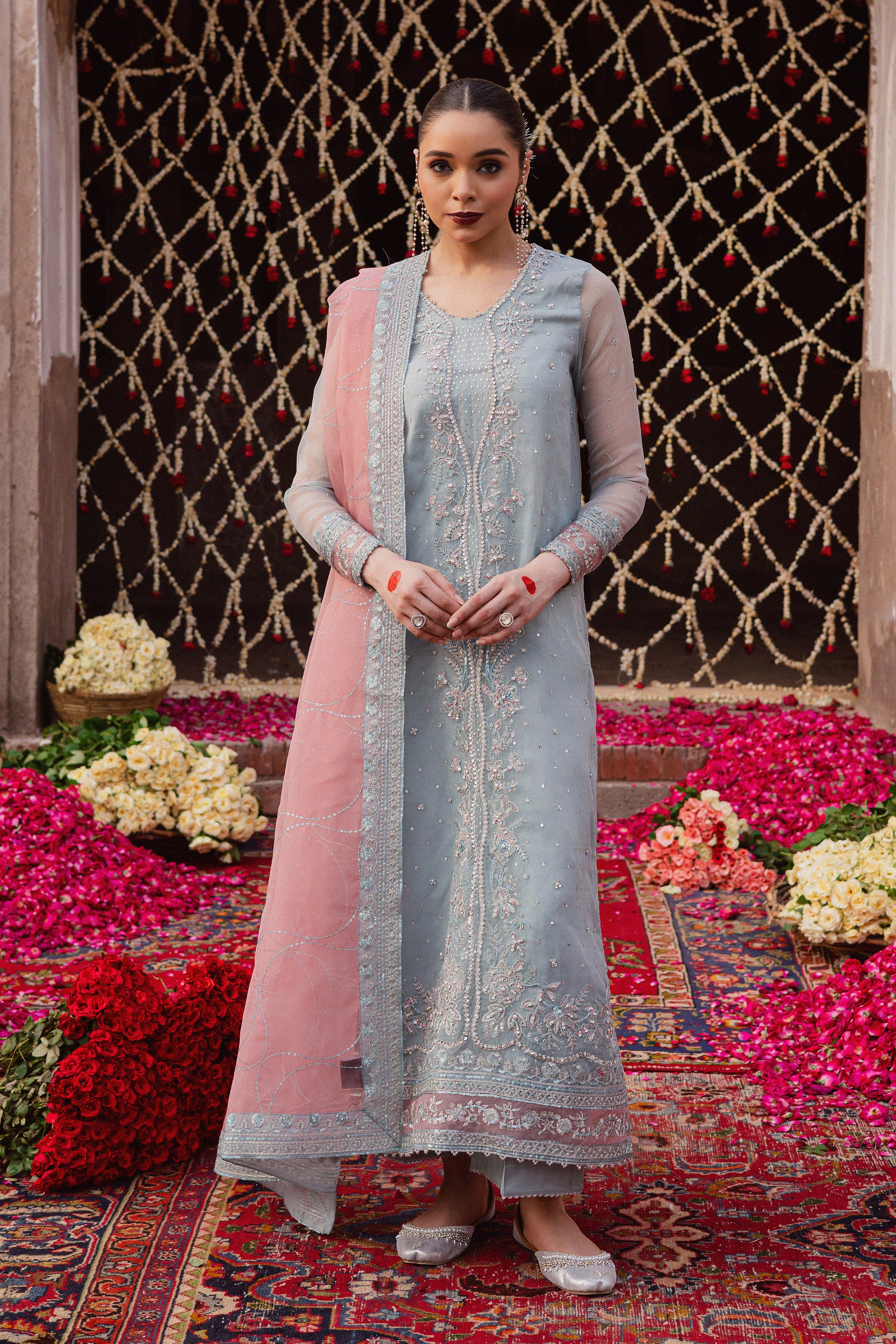  Zewya 3Pc - Festive Luxe Pret BATIKLuxePRET  BATIK   XS / Ash Blue / Organza & Raw Silk-S / Ash Blue / Organza & Raw Silk-M / Ash Blue / Organza & Raw Silk-L / Ash Blue / Organza & Raw Silk-XL / Ash Blue / Organza & Raw Silk