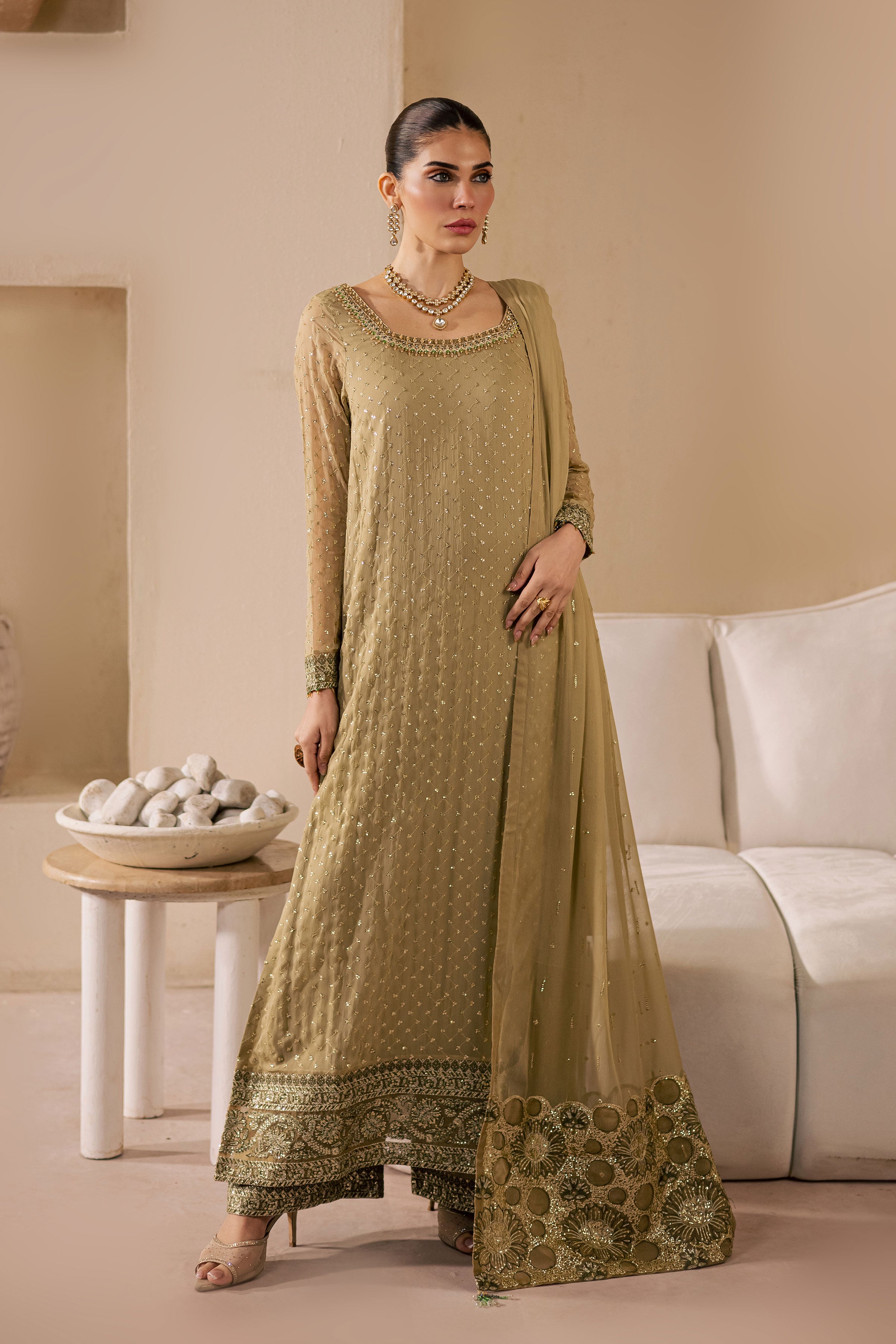  Zuleya 3Pc - Embroidered Luxe Pret BATIKLuxePRET2025  BATIK   XS / Olive Green / Organza & Raw Silk-S / Olive Green / Organza & Raw Silk-M / Olive Green / Organza & Raw Silk-L / Olive Green / Organza & Raw Silk-XL / Olive Green / Organza & Raw Silk