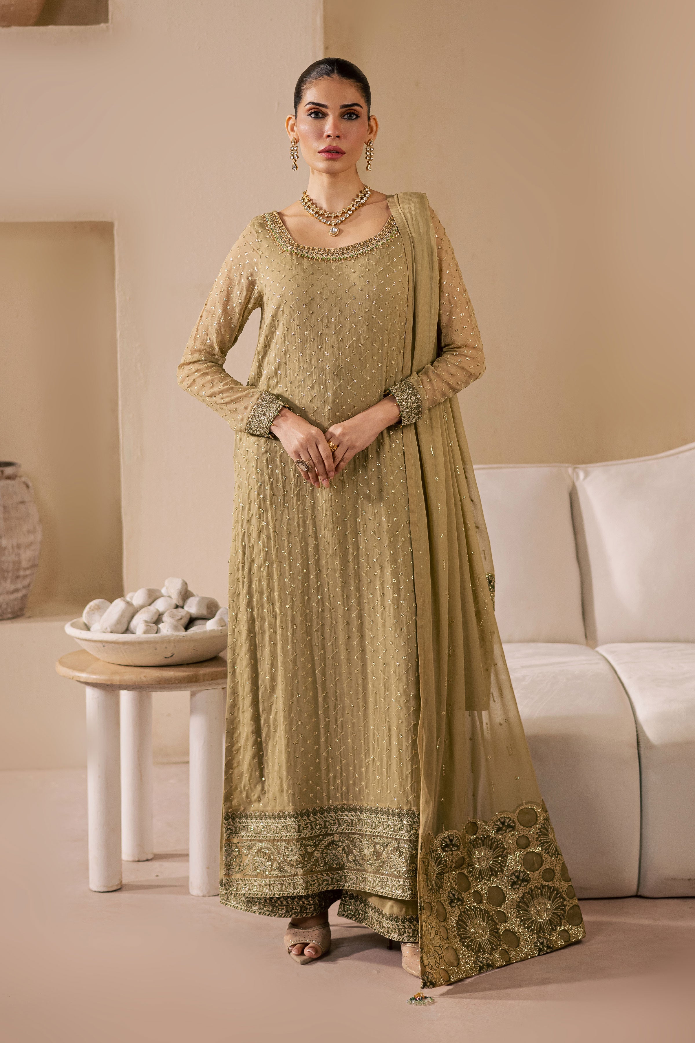  Zuleya 3Pc - Embroidered Luxe Pret BATIKLuxePRET2025  BATIK   XS / Olive Green / Organza & Raw Silk-S / Olive Green / Organza & Raw Silk-M / Olive Green / Organza & Raw Silk-L / Olive Green / Organza & Raw Silk-XL / Olive Green / Organza & Raw Silk