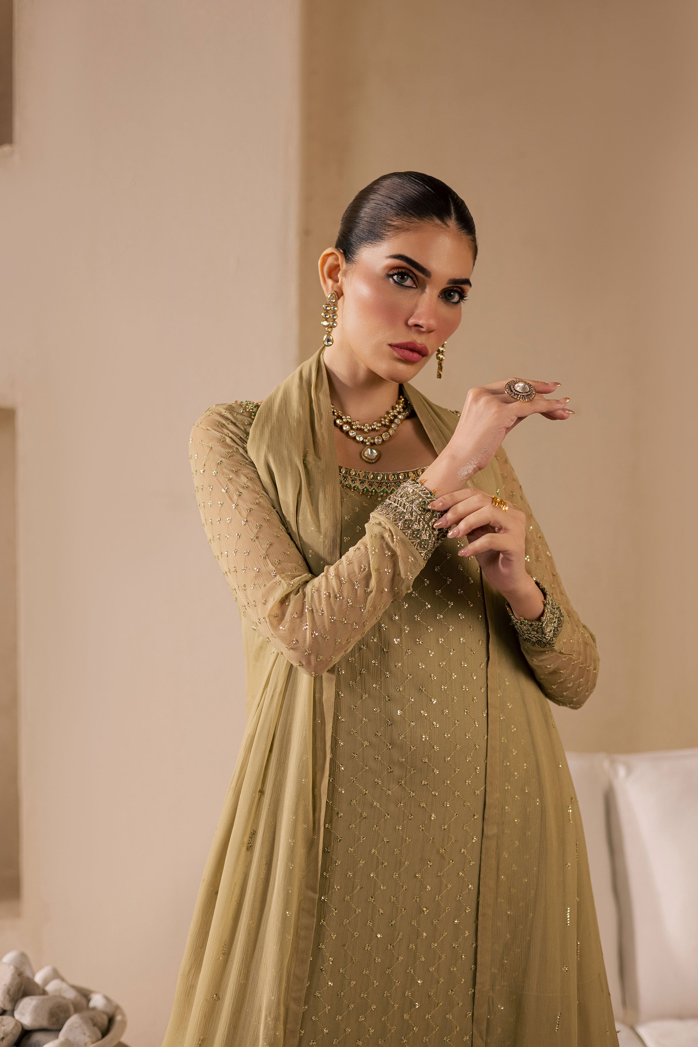  Zuleya 3Pc - Embroidered Luxe Pret BATIKLuxePRET2025  BATIK   XS / Olive Green / Organza & Raw Silk-S / Olive Green / Organza & Raw Silk-M / Olive Green / Organza & Raw Silk-L / Olive Green / Organza & Raw Silk-XL / Olive Green / Organza & Raw Silk