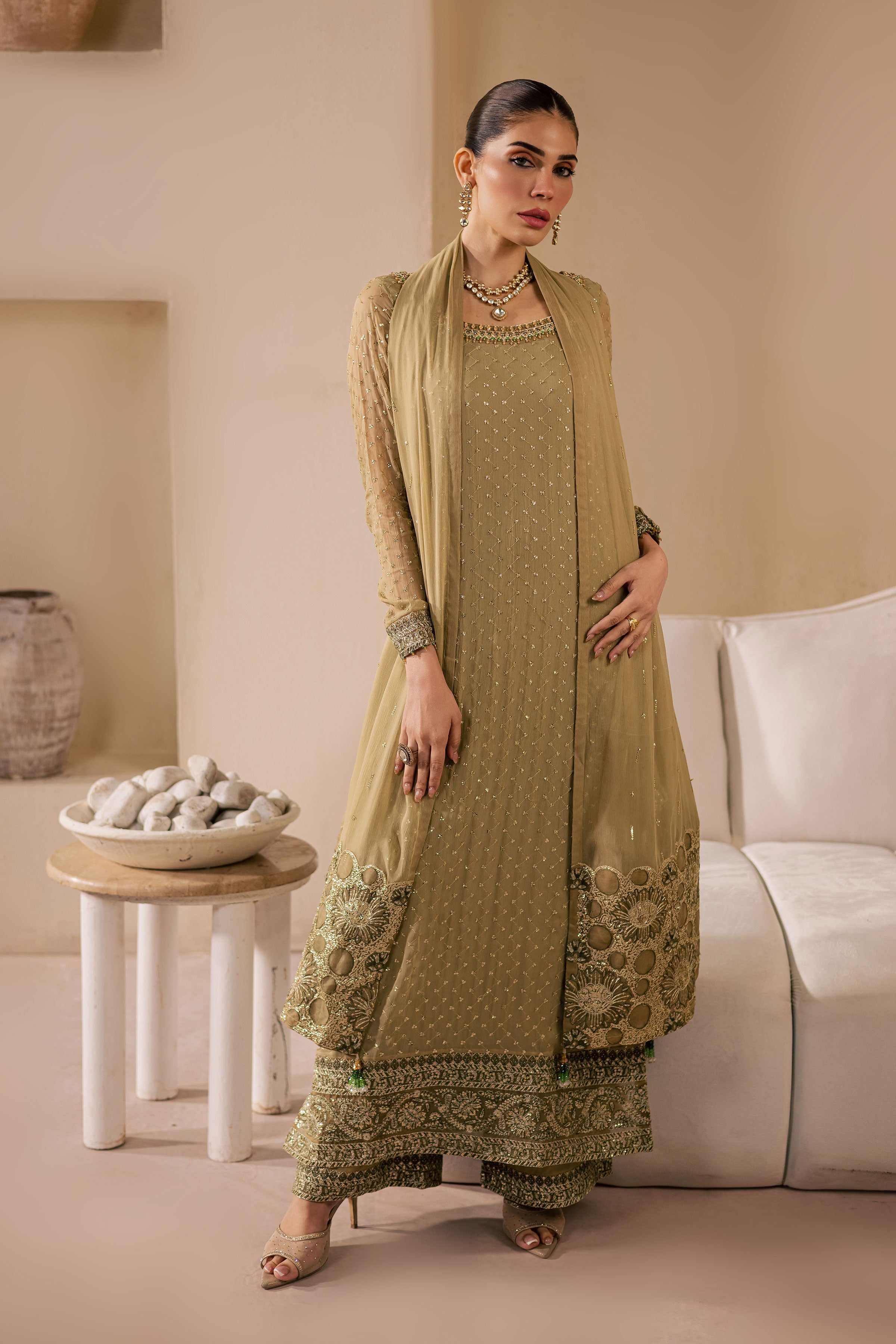  Zuleya 3Pc - Embroidered Luxe Pret BATIKLuxePRET2025  BATIK   XS / Olive Green / Organza & Raw Silk-S / Olive Green / Organza & Raw Silk-M / Olive Green / Organza & Raw Silk-L / Olive Green / Organza & Raw Silk-XL / Olive Green / Organza & Raw Silk