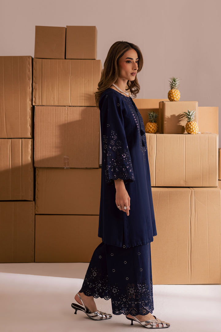 Blue Kenadee 2Pc - Embroidered Khaddar Dress