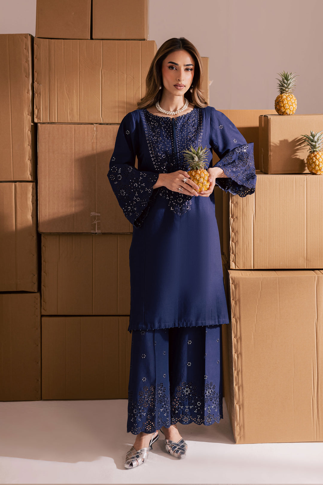 Blue Kenadee 2Pc - Embroidered Khaddar Dress
