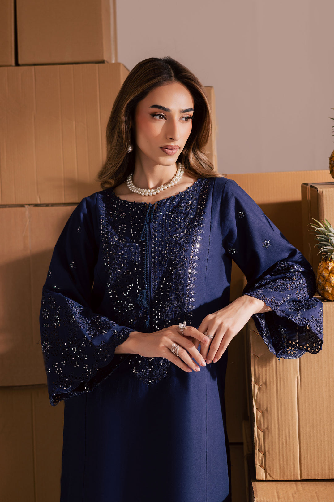 Blue Kenadee 2Pc - Embroidered Khaddar Dress