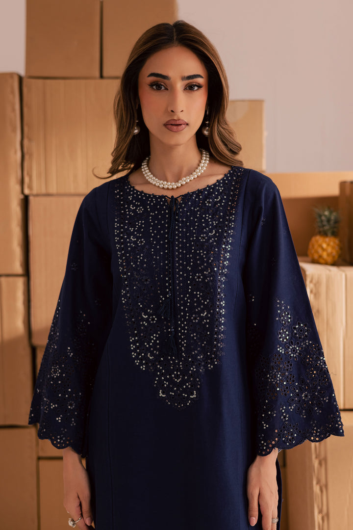 Blue Kenadee 2Pc - Embroidered Khaddar Dress