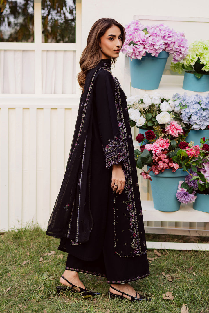 Black Cascade 3Pc - Embroidered Khaddar Dress