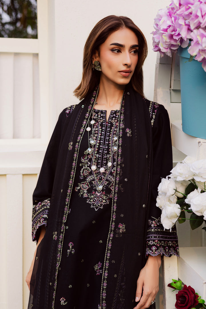 Black Cascade 3Pc - Embroidered Khaddar Dress