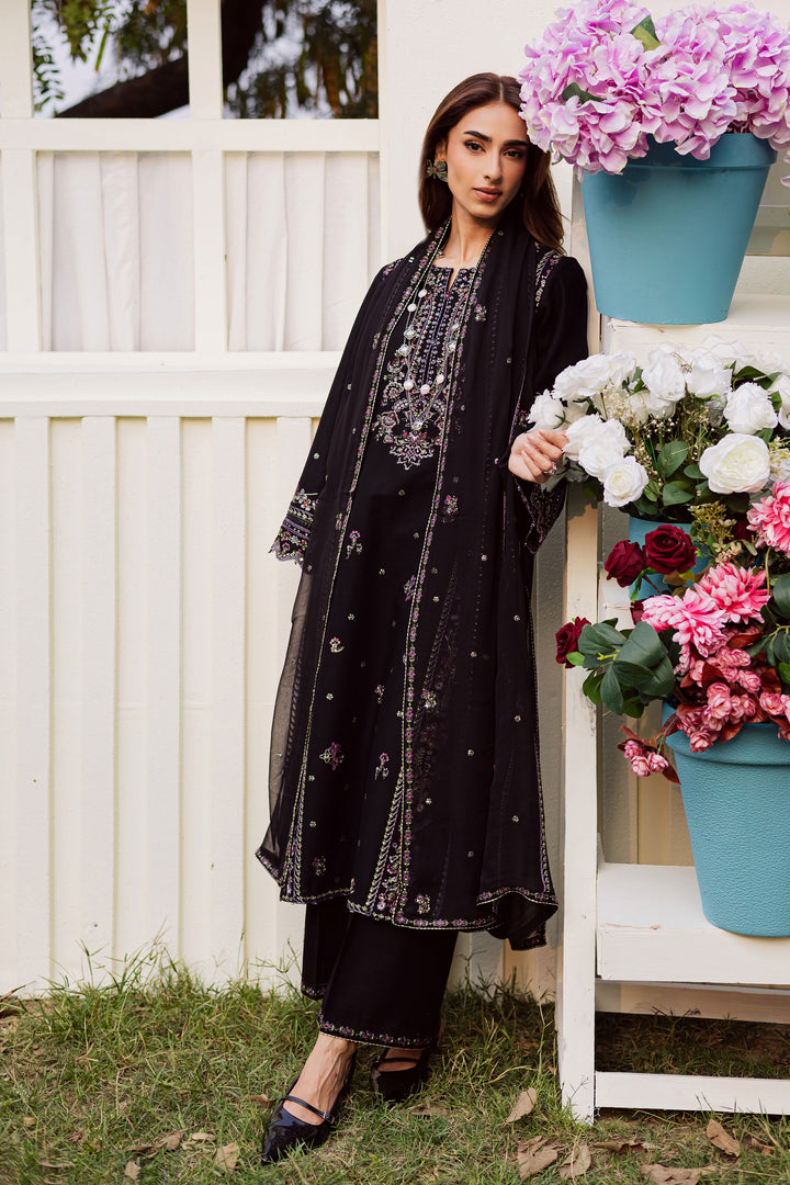 Black Cascade 3Pc - Embroidered Khaddar Dress