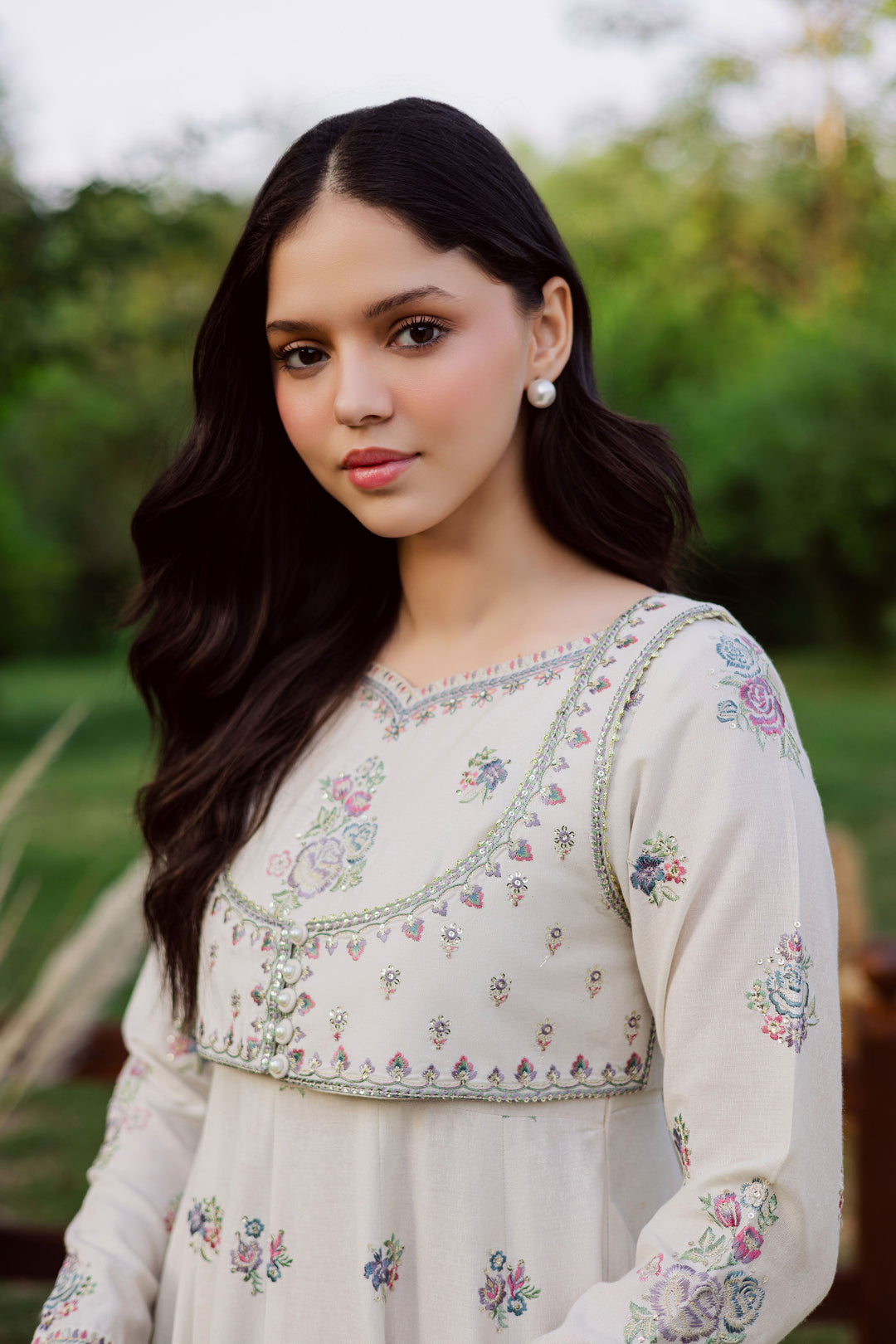 Safaid Chandni 3Pc - Embroidered Karandi Dress