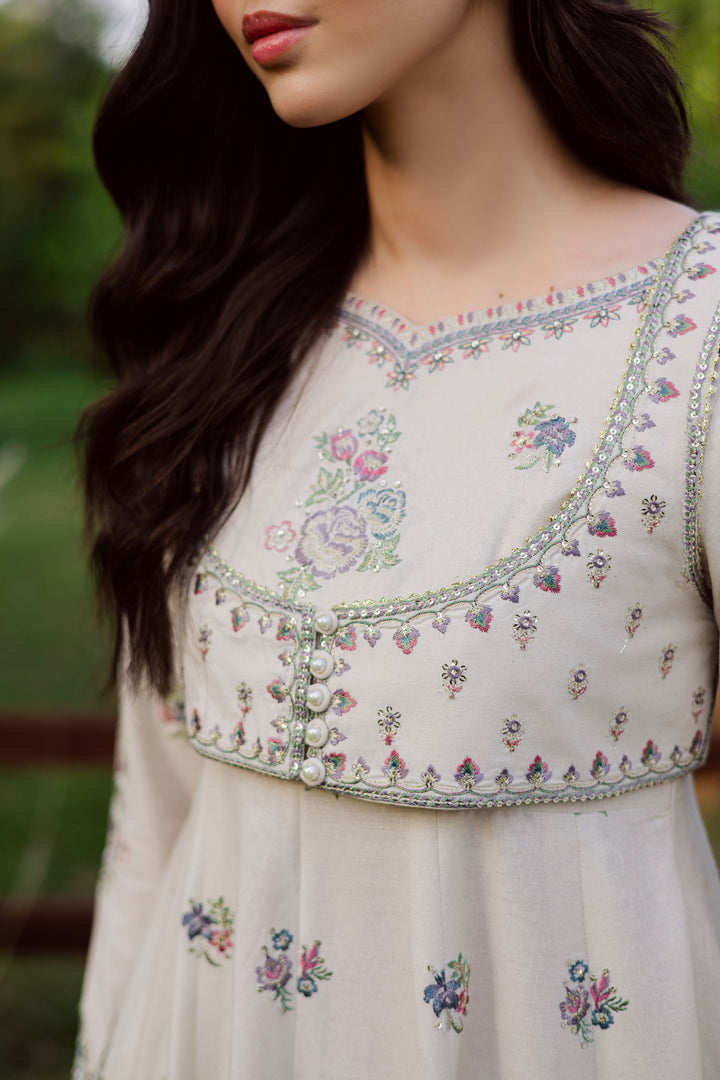 Safaid Chandni 3Pc - Embroidered Karandi Dress