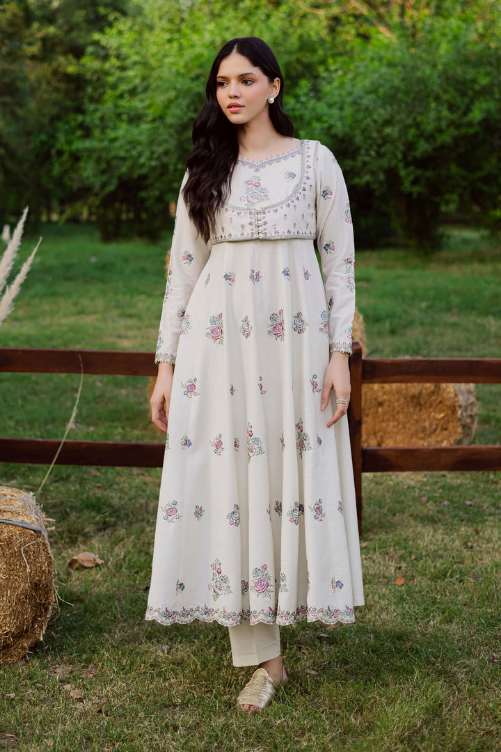 Safaid Chandni 3Pc - Embroidered Karandi Dress
