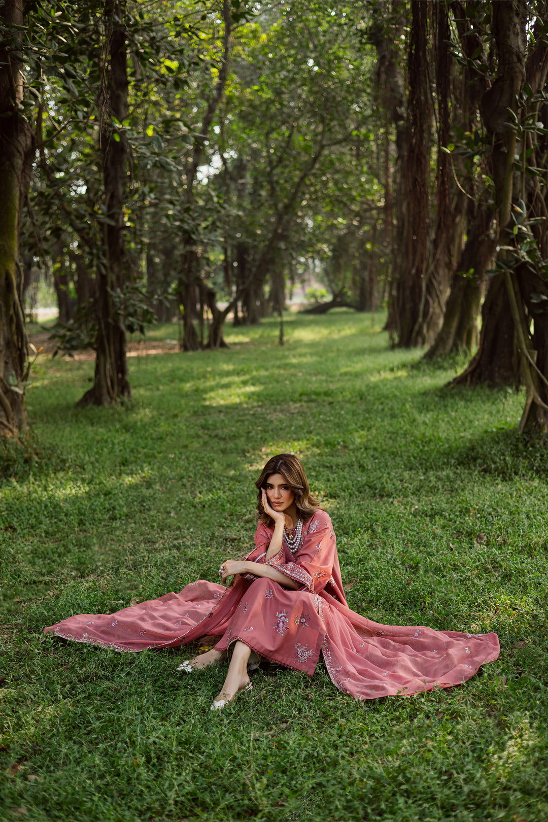 Coral Feather 3Pc - Embroidered Khaddar Dress